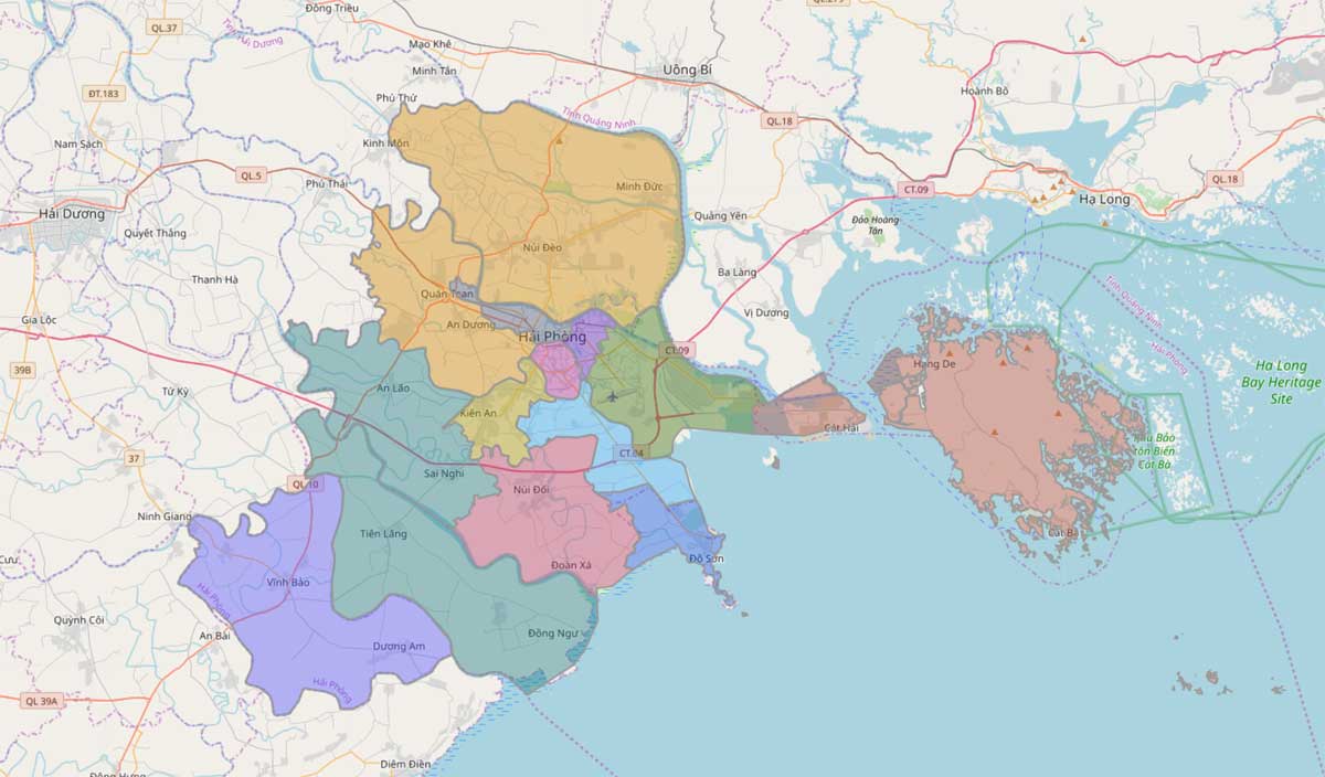 Vị trí của thành phố Hải Phòng trên bản đồ