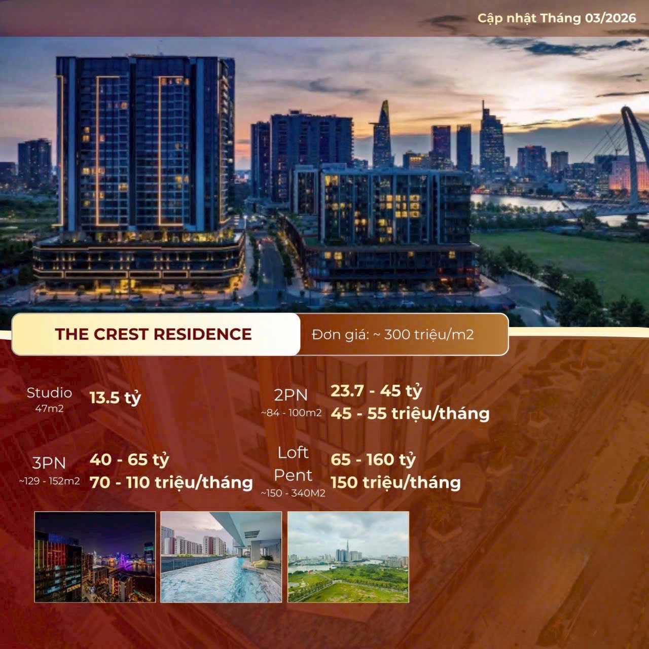 Giá bán cho thuê căn hộ The Crest Thủ Thiêm