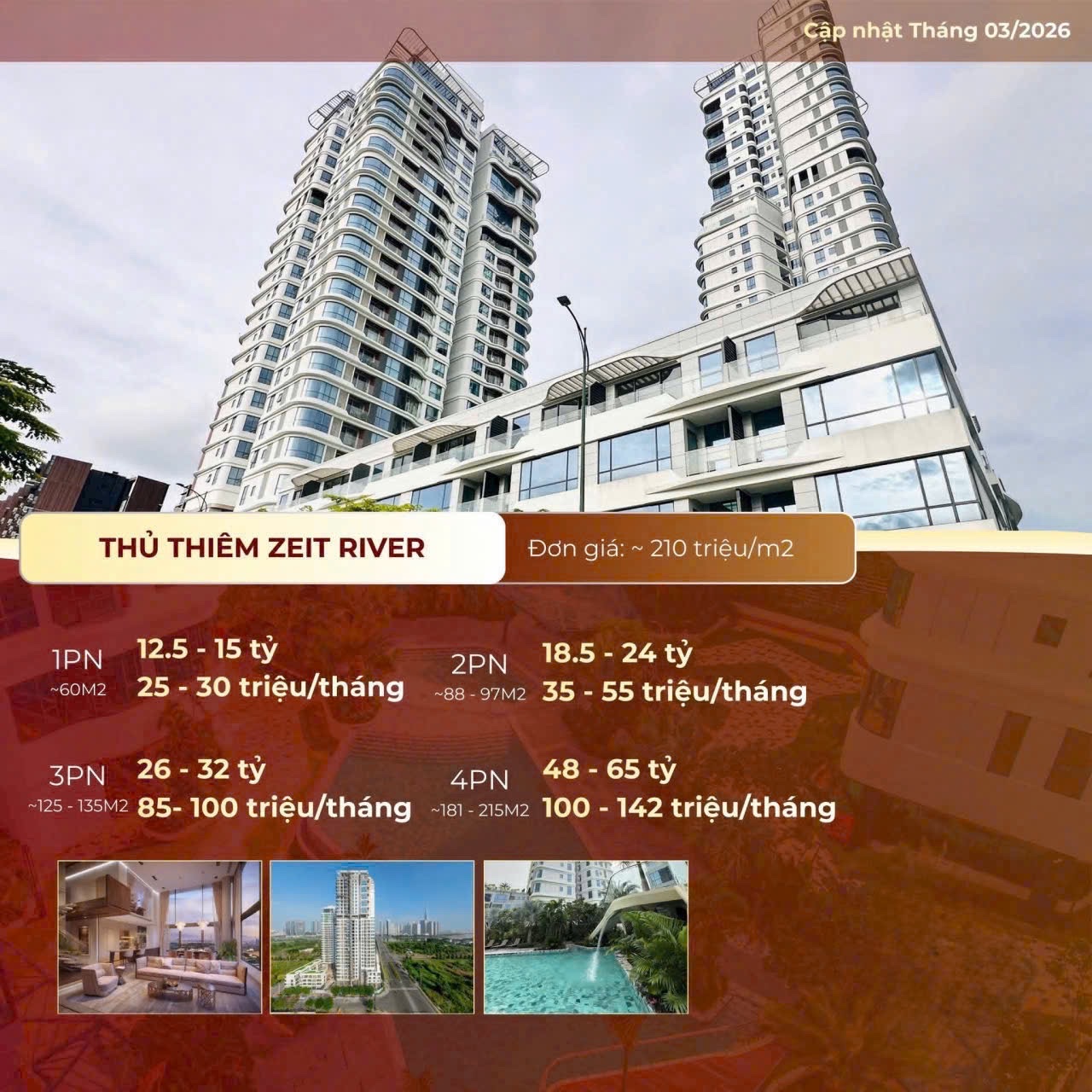 Giá bán cho thuê căn hộ Thủ Thiêm Zeit River