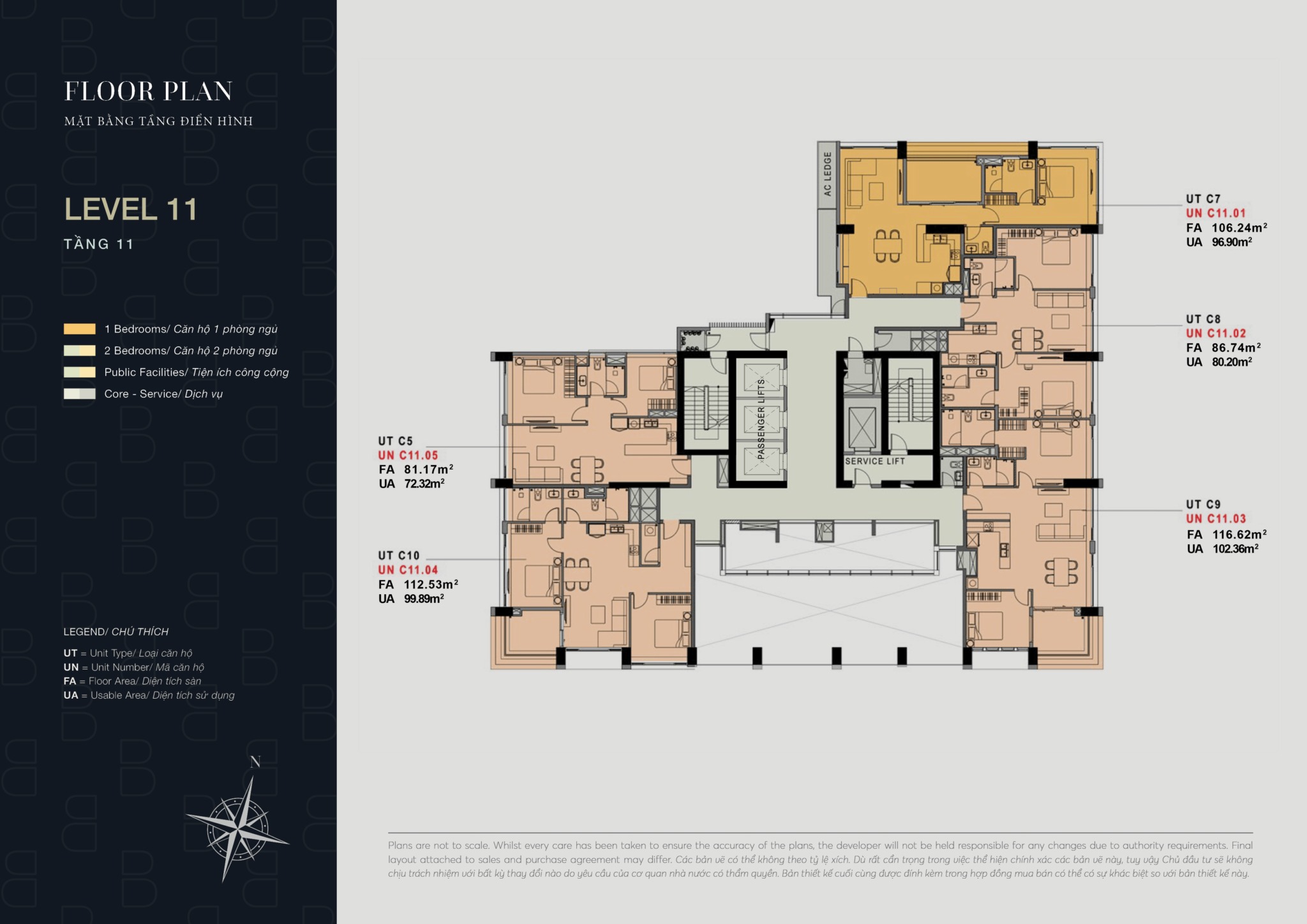 Mặt bằng tầng 11 căn hộ The Berkley Thảo Điền