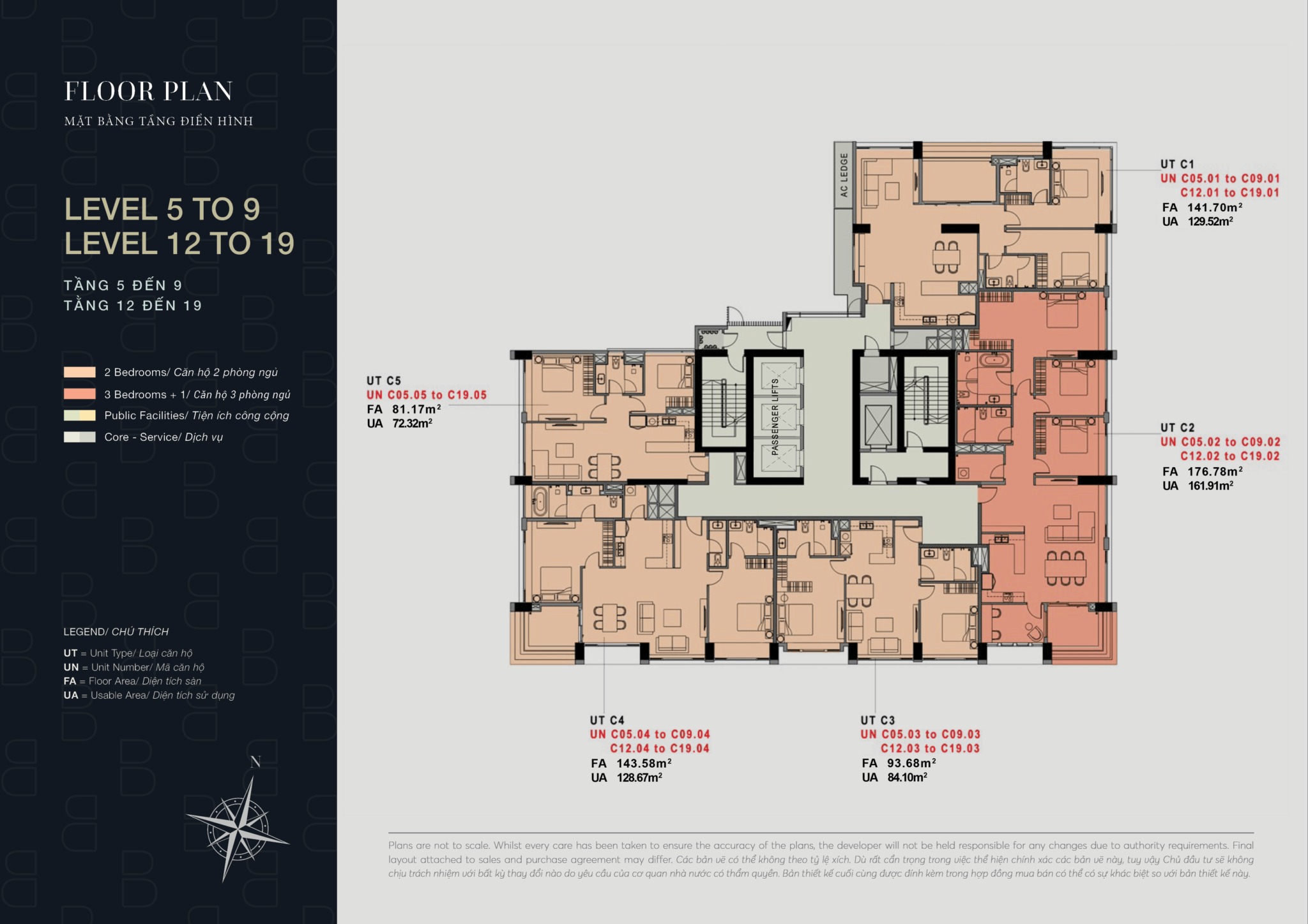 Mặt bằng tầng 5-9; 12-19 căn hộ The Berkley Thảo Điền