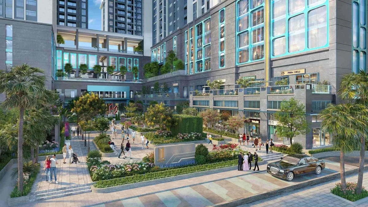 Cảnh quan sân trong và lối vào sảnh The Grand Manhattan