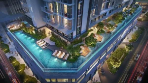 Hồ bơi bao quanh tòa The Crest Residence – The Metropole Thủ Thiêm
