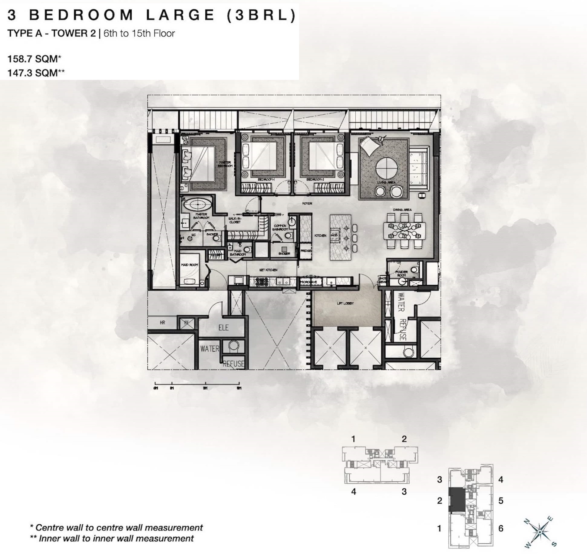 Layout căn 3 phòng ngủ Cove Residences Tower 2 phương án 3