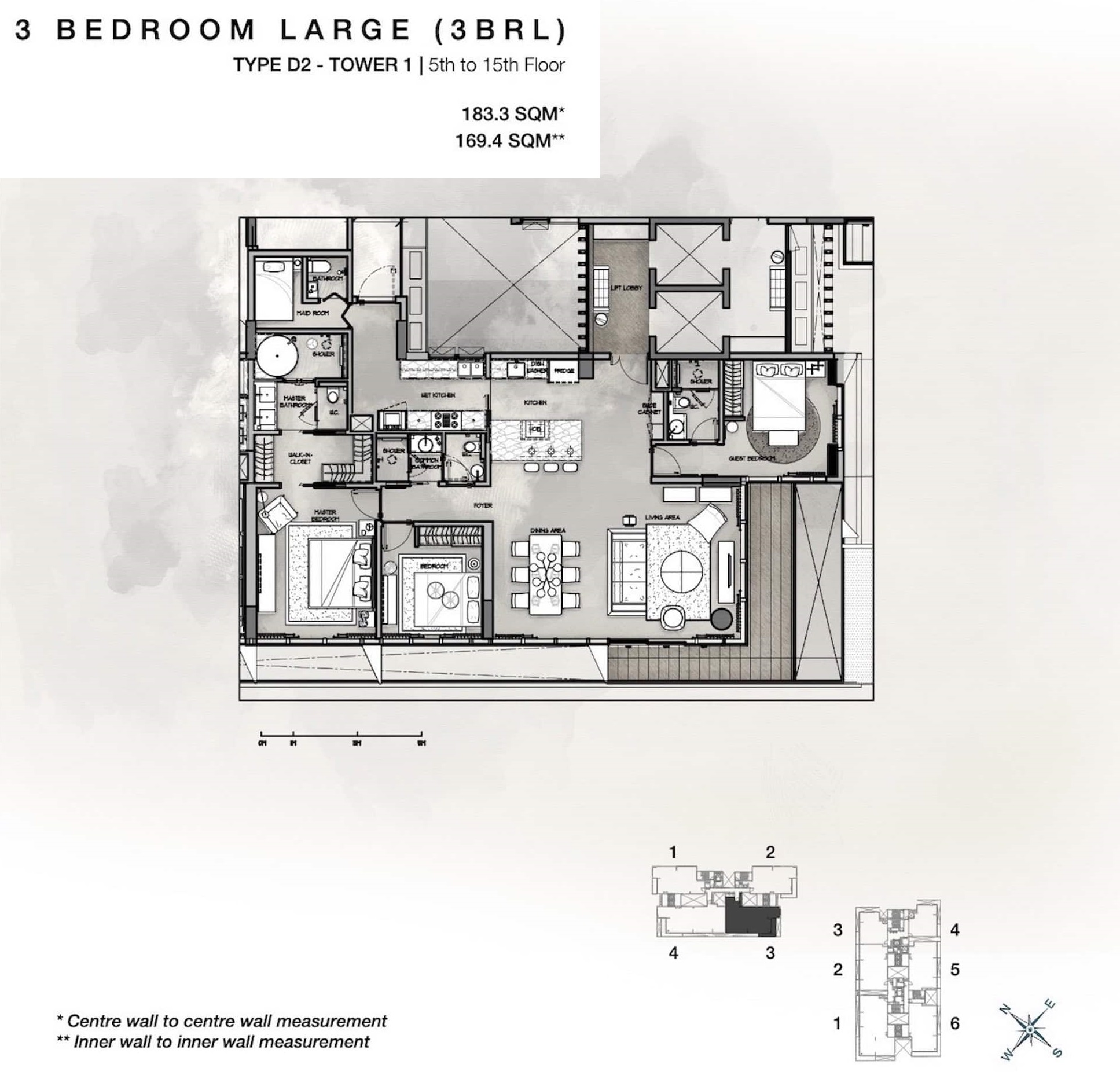Layout căn 3 phòng ngủ Cove Residences Tower 1 phương án 3