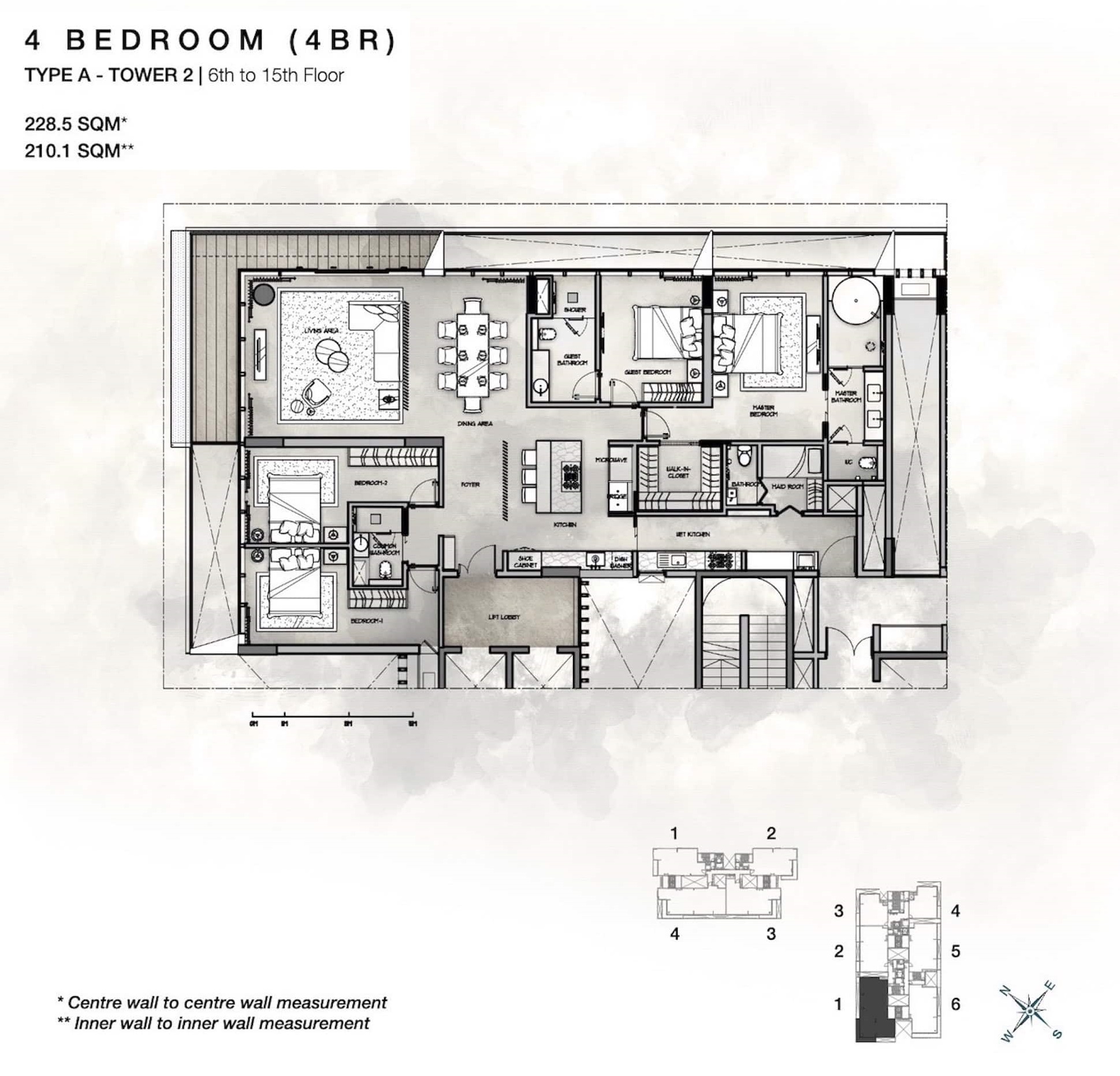 Layout căn 4 phòng ngủ Cove Residences Tower 2