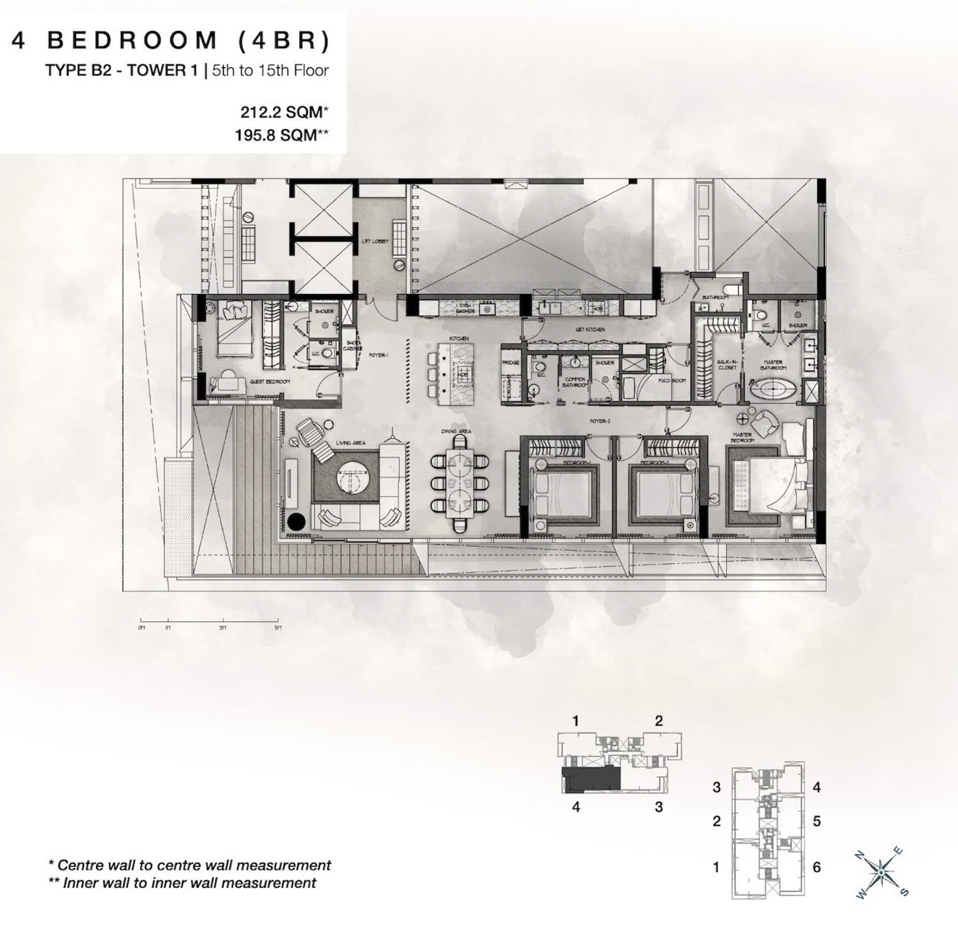 Layout căn 4 phòng ngủ Cove Residences Tower 1