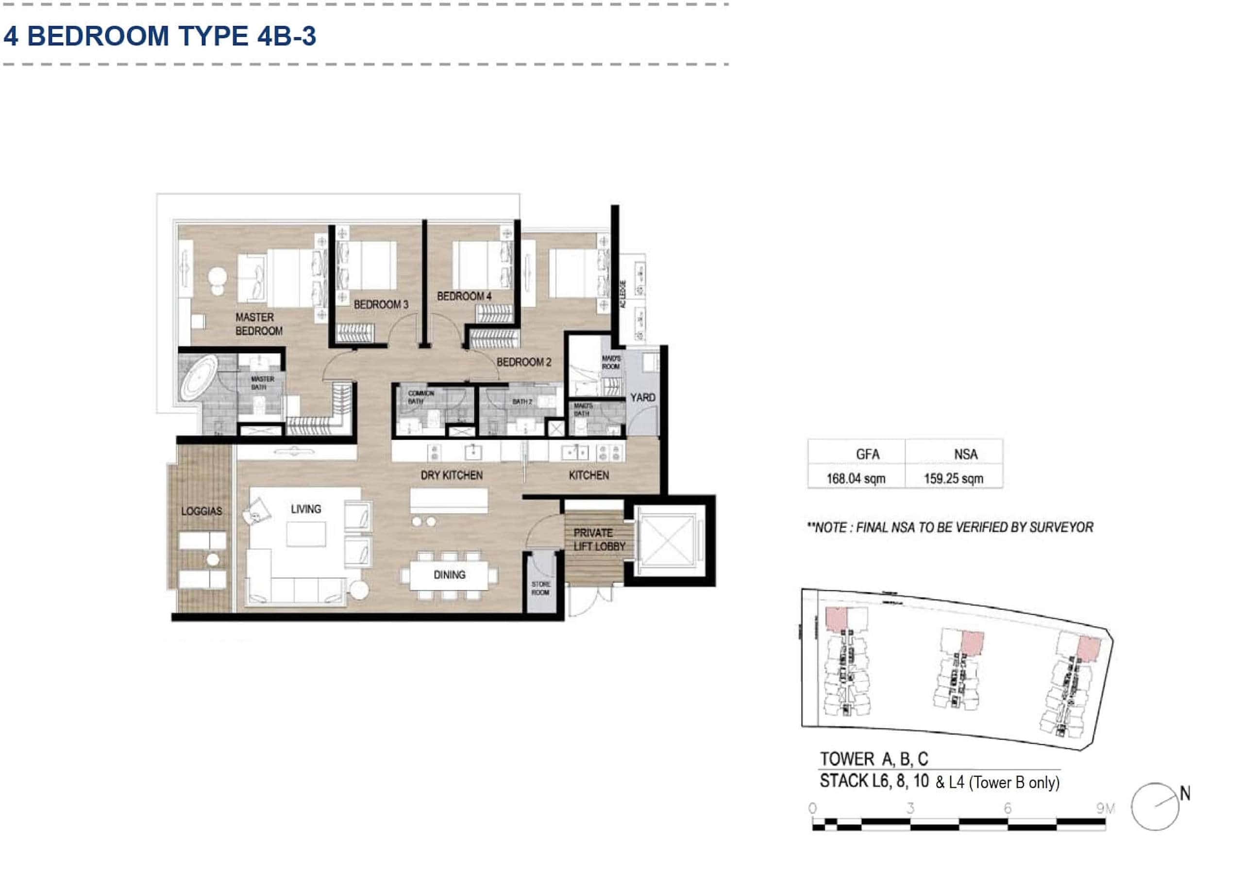 Layout căn 4 phòng ngủ The Galleria Metropole type 4B3