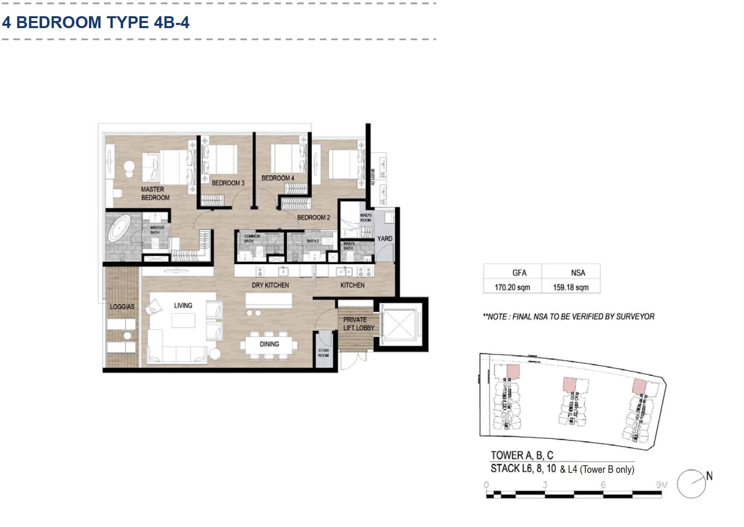 Layout căn 4 phòng ngủ The Galleria Metropole type 4B4