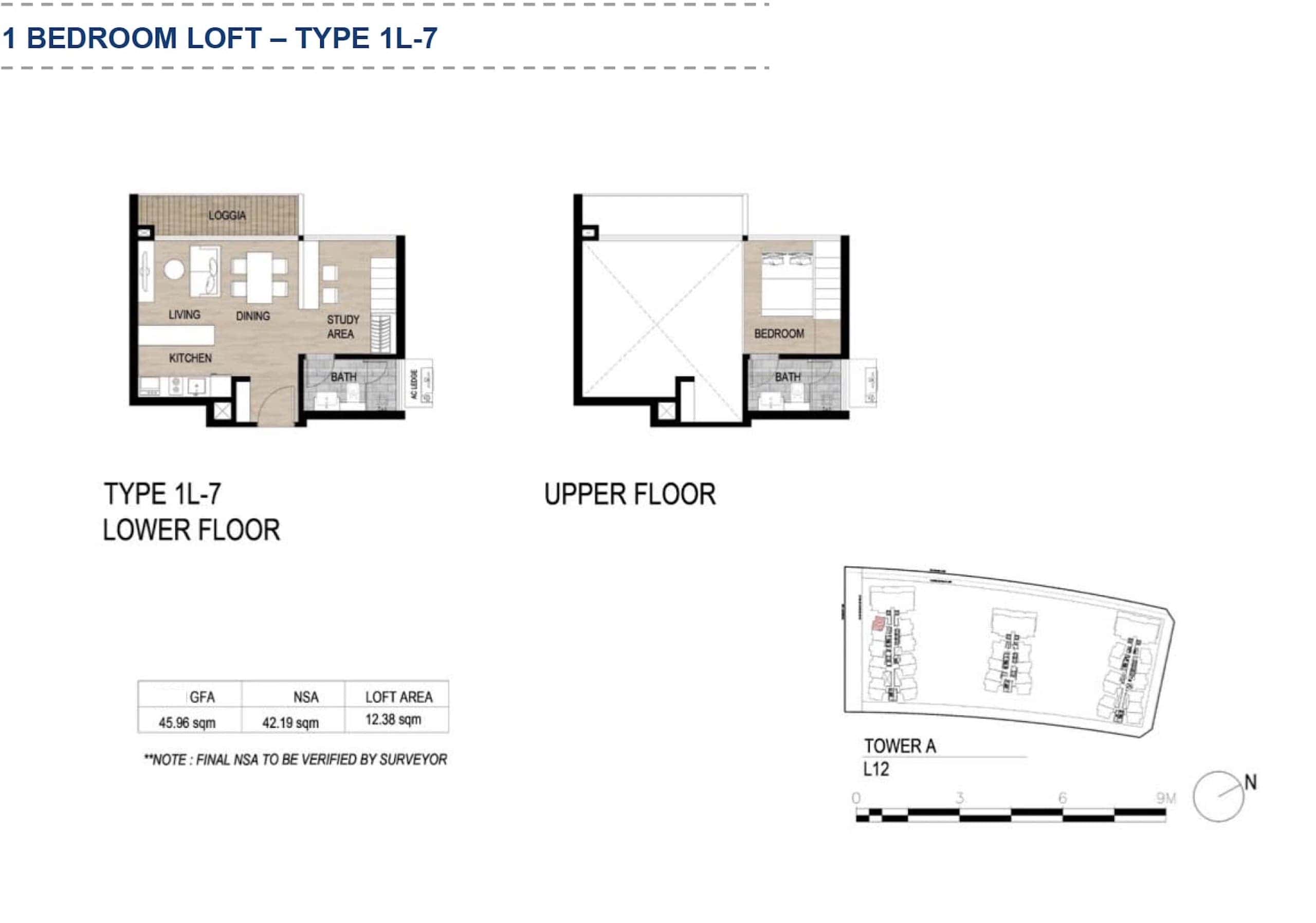 Layout căn hộ Loft 1 phòng ngủ The Galleria Metropole phương án 2