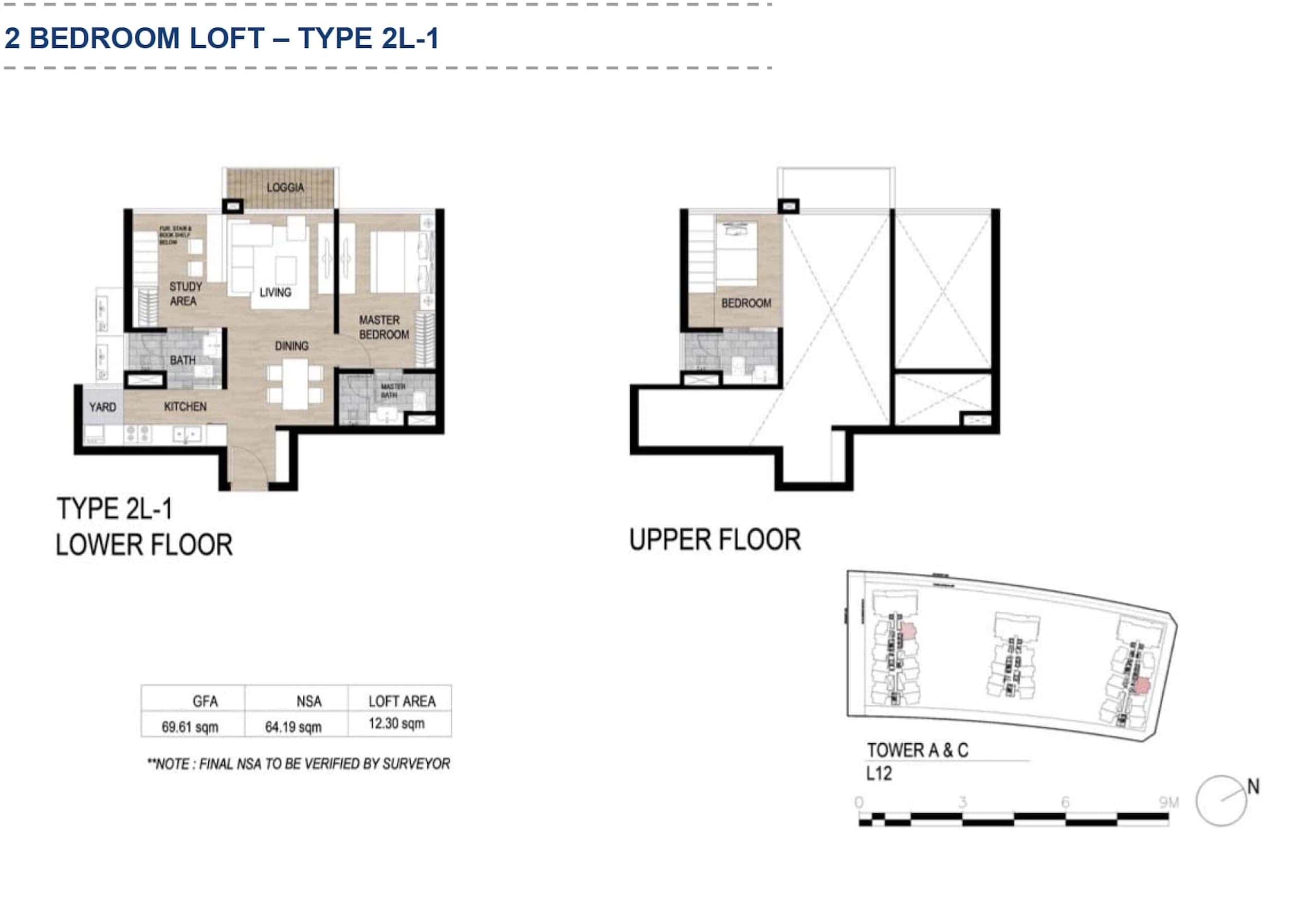 Layout căn hộ Loft 2 phòng ngủ The Galleria Metropole phương án 2