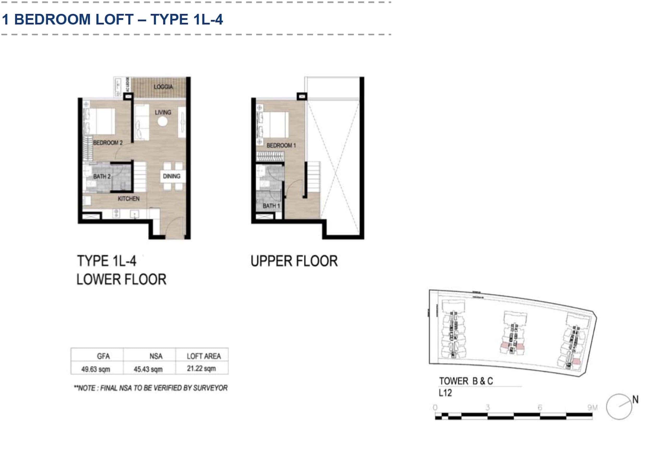 Layout căn hộ Loft 2 phòng ngủ The Galleria Metropole phương án 3