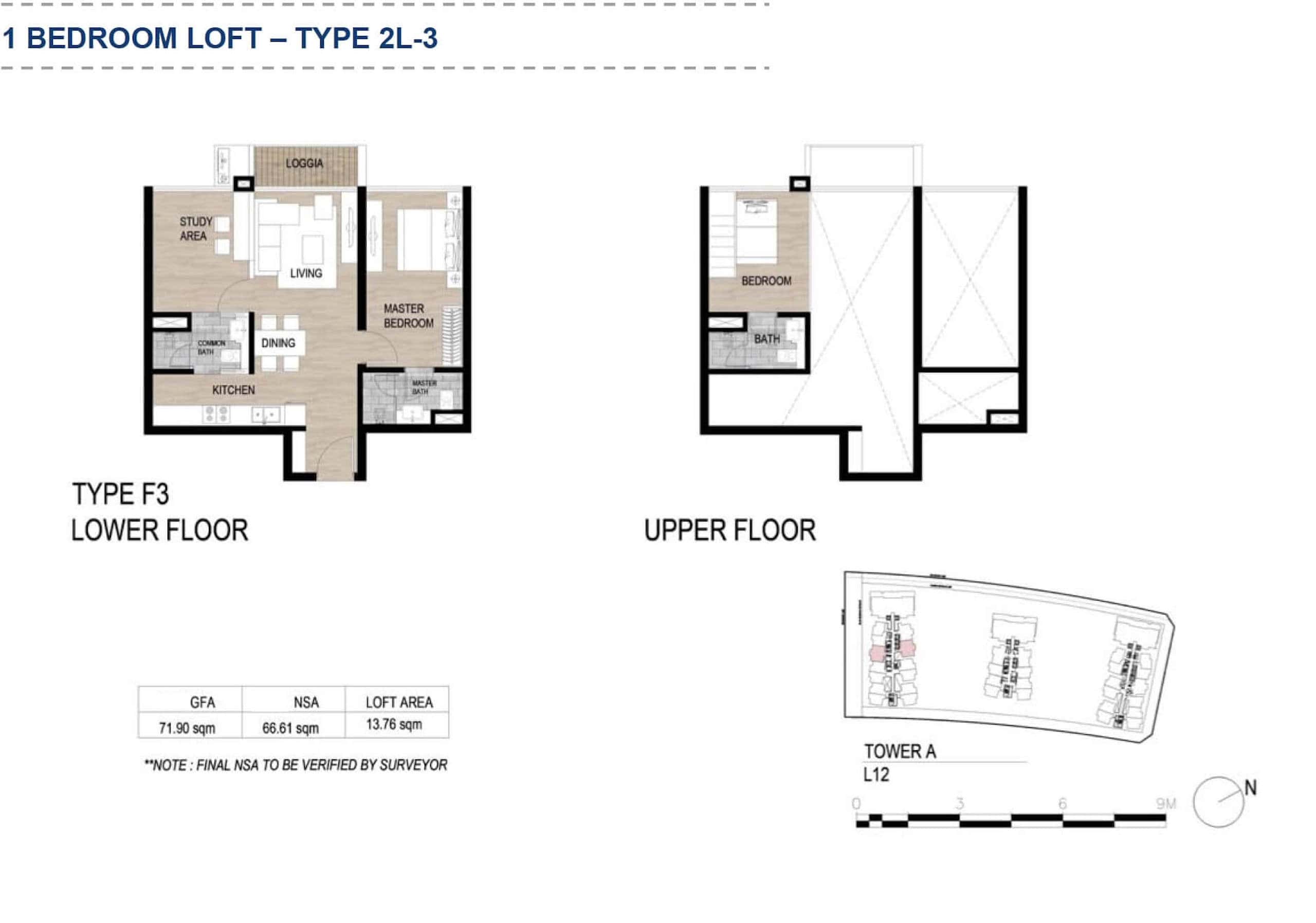 Layout căn hộ Loft 2 phòng ngủ The Galleria Metropole phương án 7