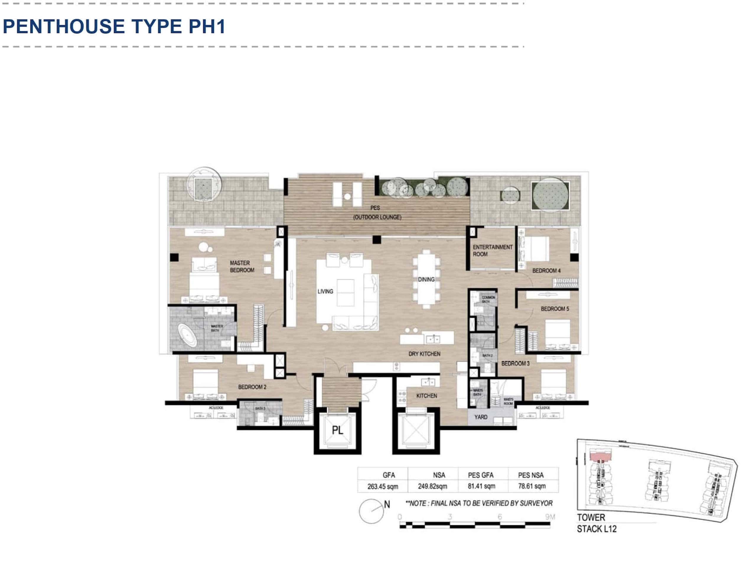 Layout căn hộ Penthouse PH1 The Galleria Metropole diện tích 344m2