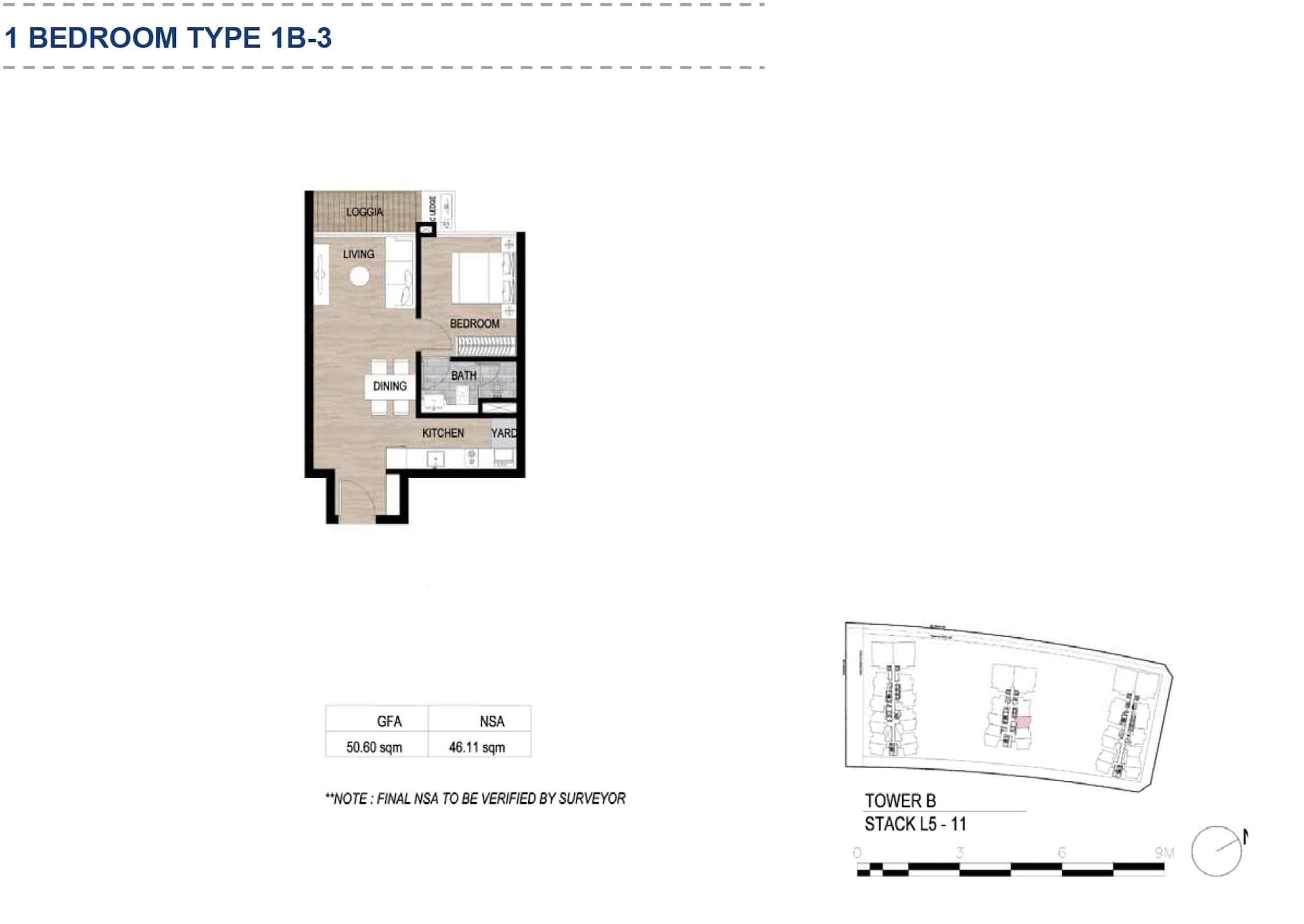 Layout căn 1 phòng ngủ The Galleria Metropole type 1B3