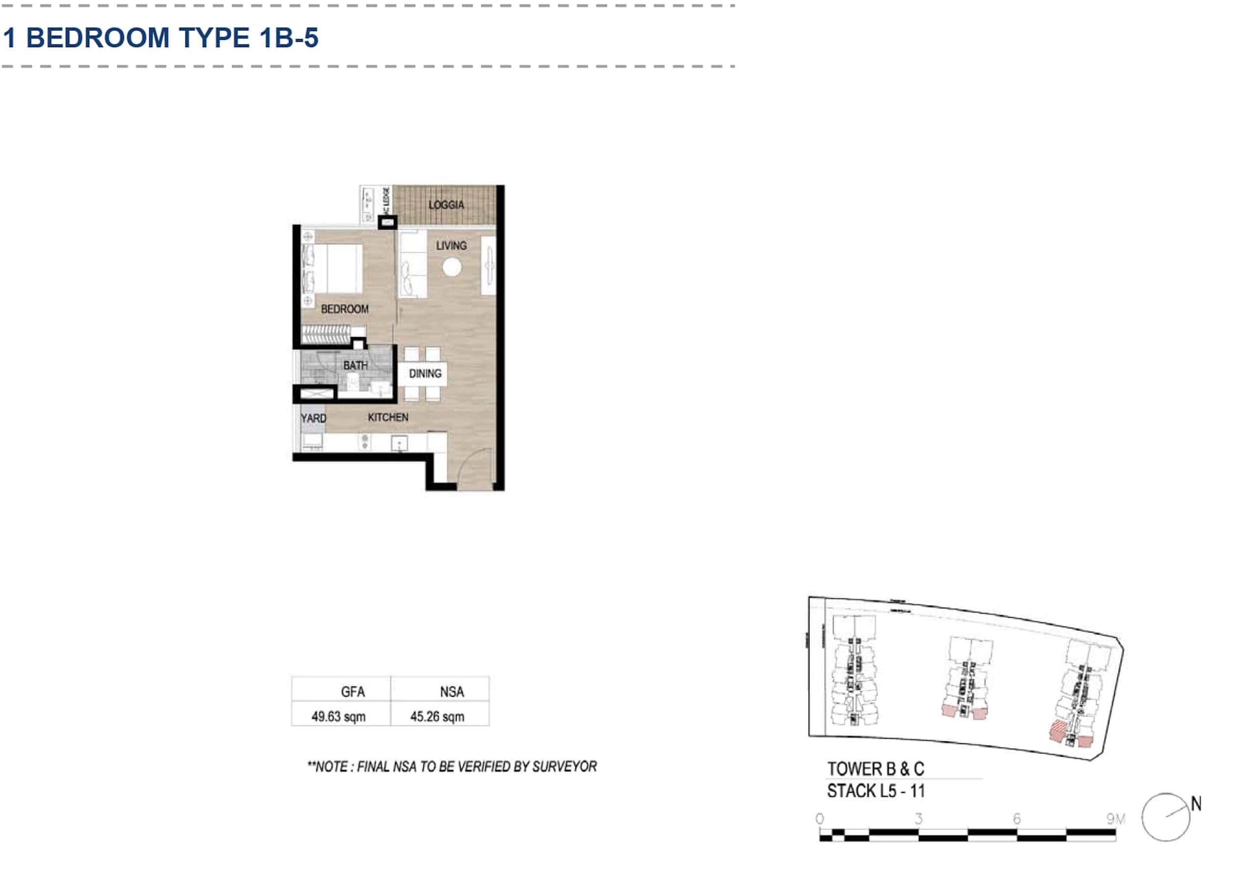 Layout căn 1 phòng ngủ The Galleria Metropole type 1B5