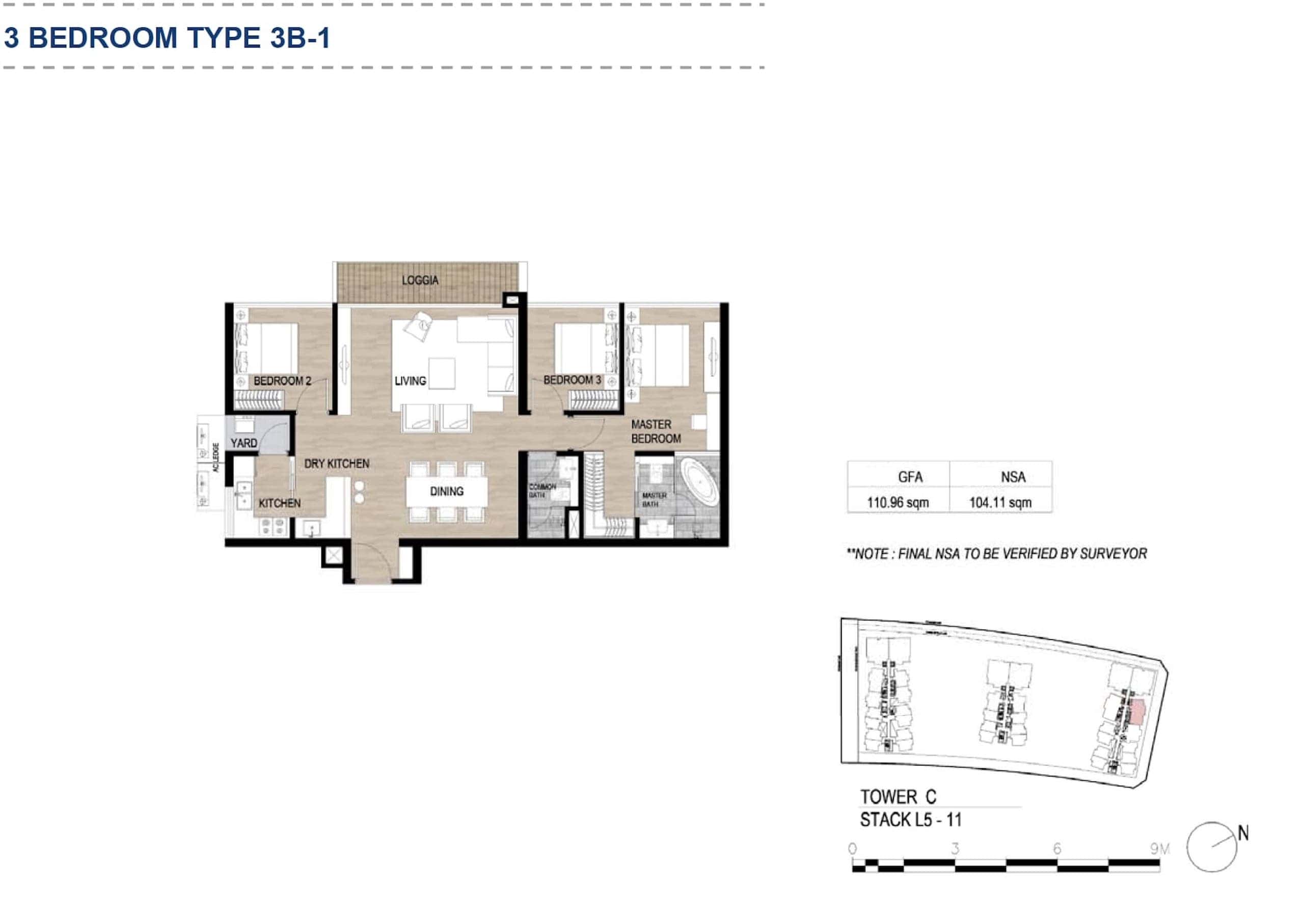 Layout căn 3 phòng ngủ The Galleria Metropole type 3B1