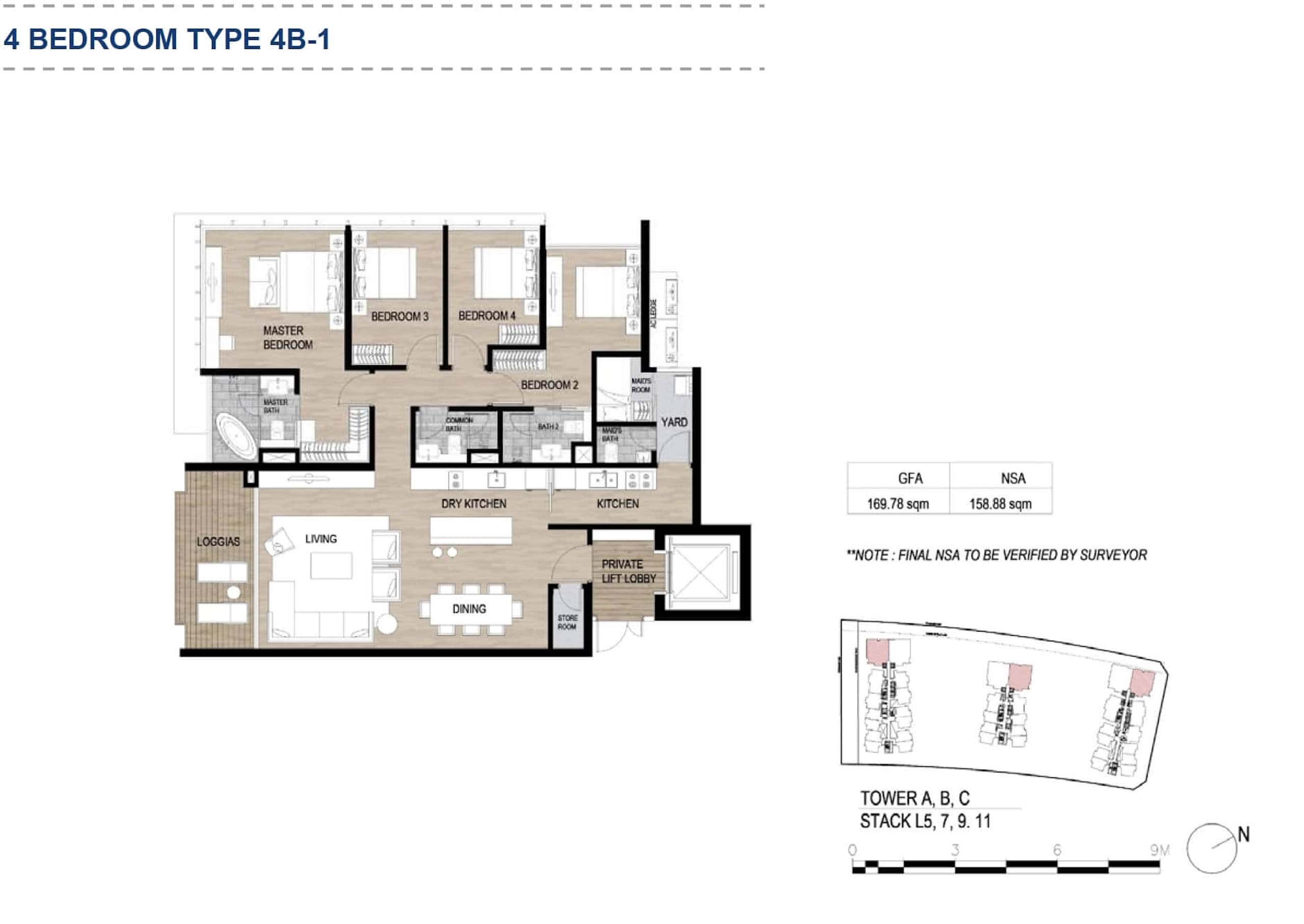 Layout căn 4 phòng ngủ The Galleria Metropole type 4B1