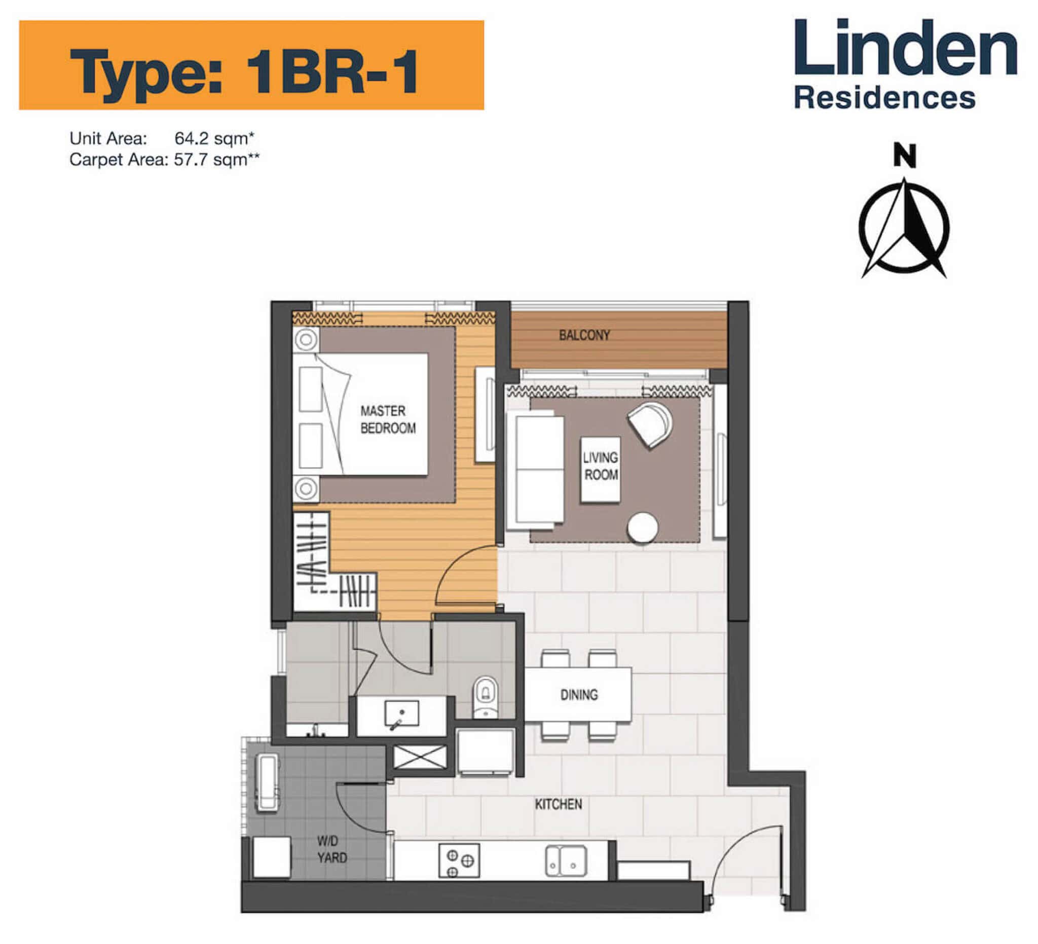 Layout căn hộ 1 phòng ngủ 63m2 Linden Residences Empire City