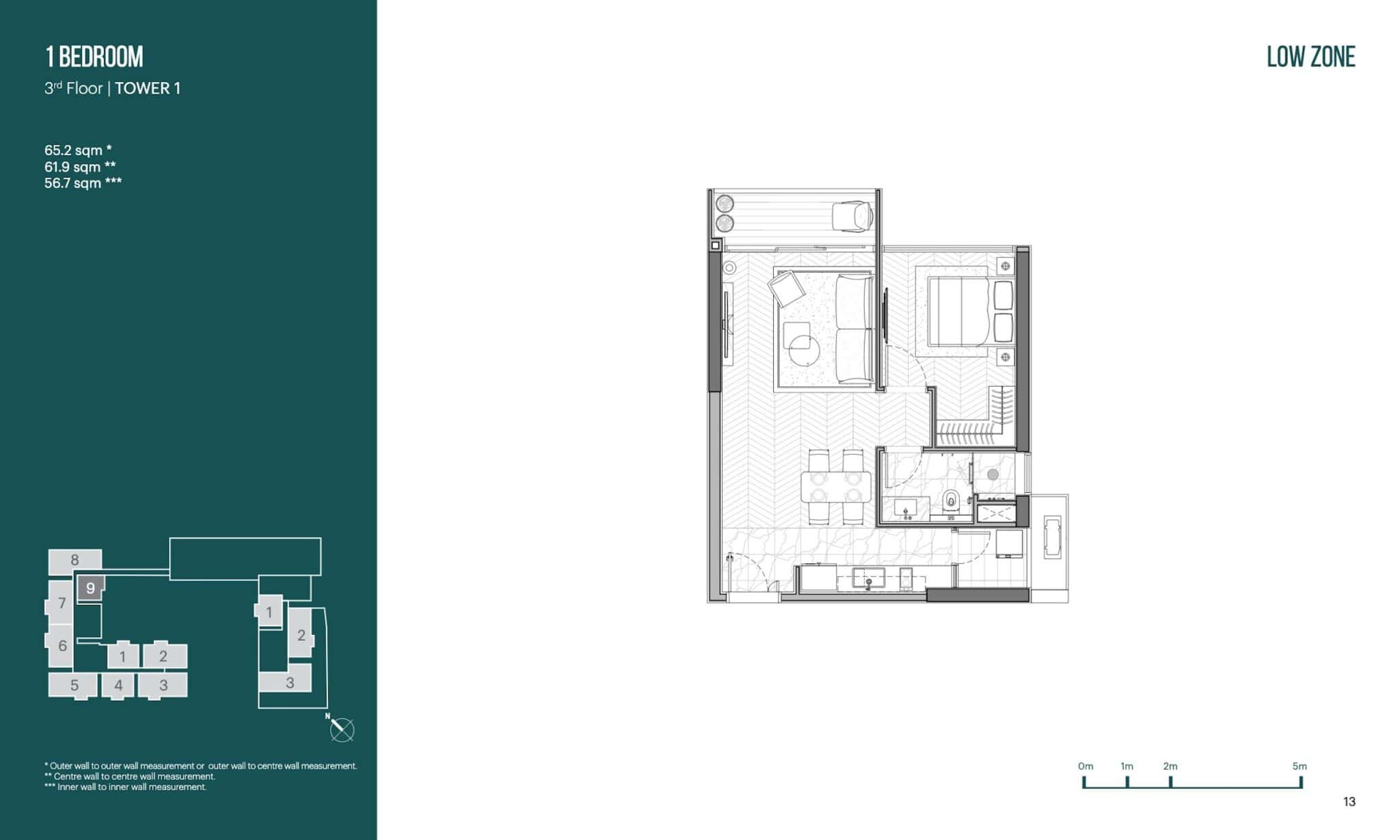 Layout căn 1 phòng ngủ tầng 3 Narra Residences Empire City