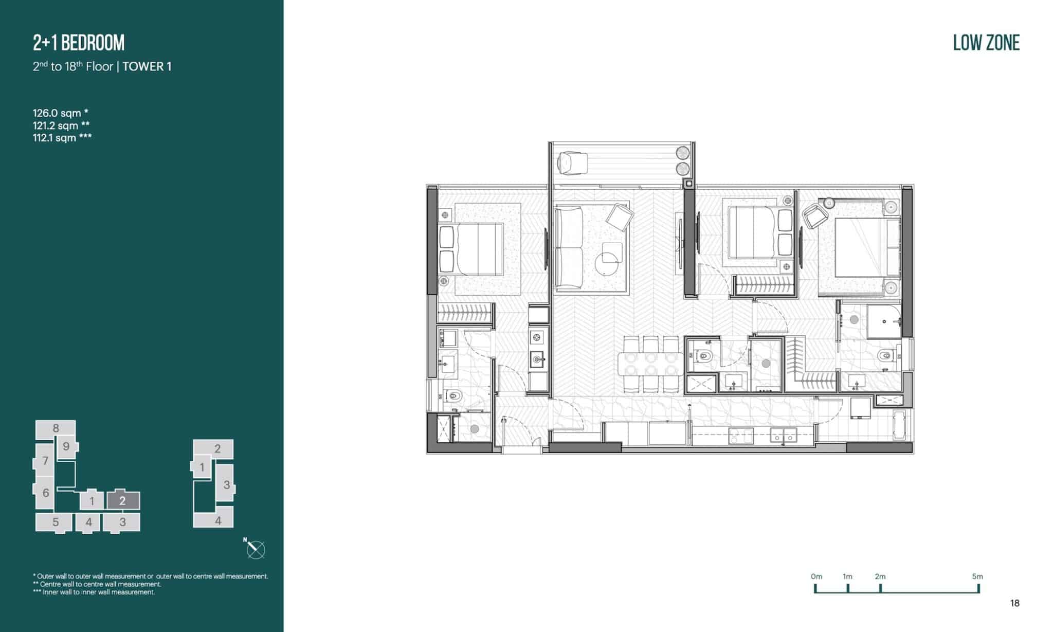 Layout căn 2 phòng ngủ+1 diện tích 126m2 tòa T1 Narra Residences