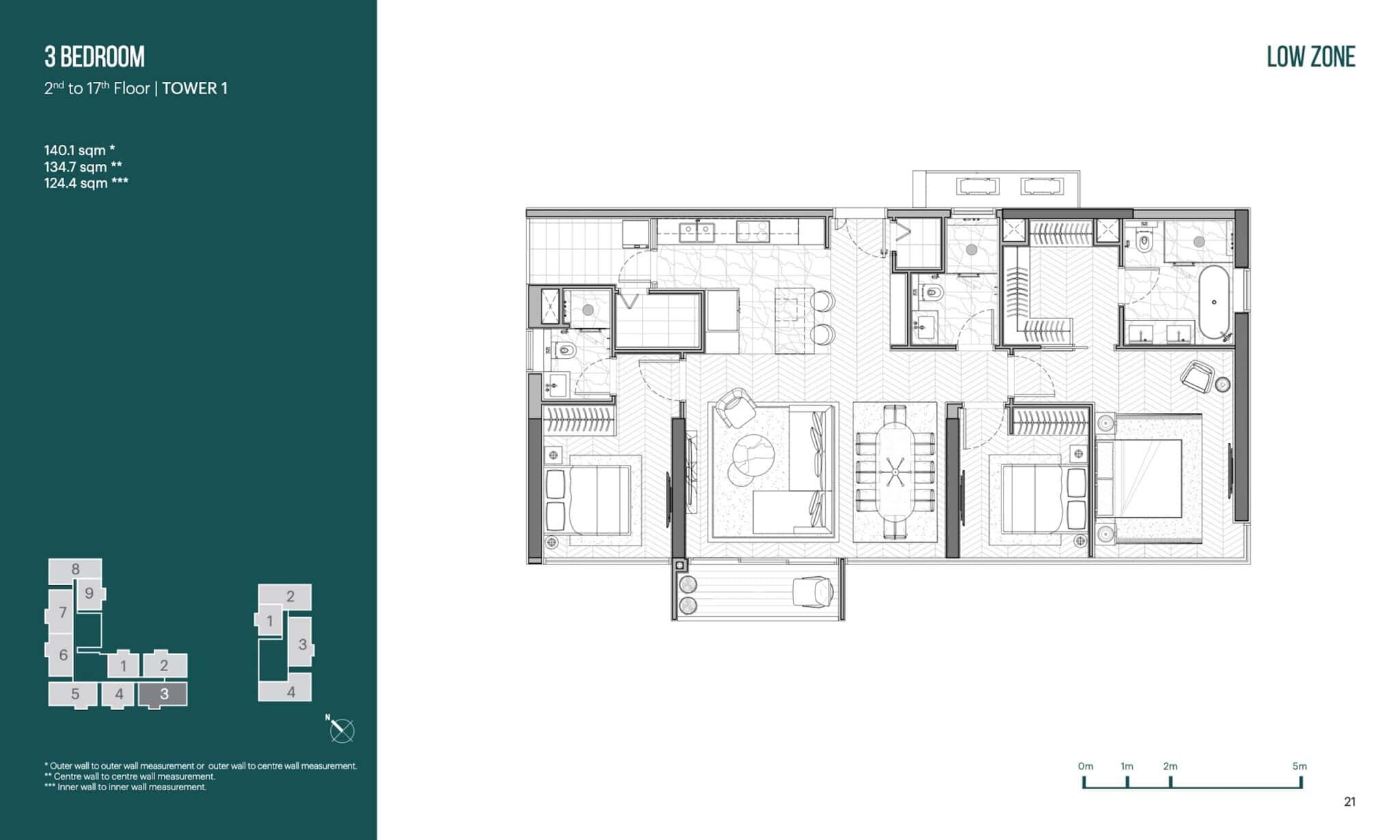 Layout căn 3 phòng ngủ 140m2 căn số 3 Narra Residences