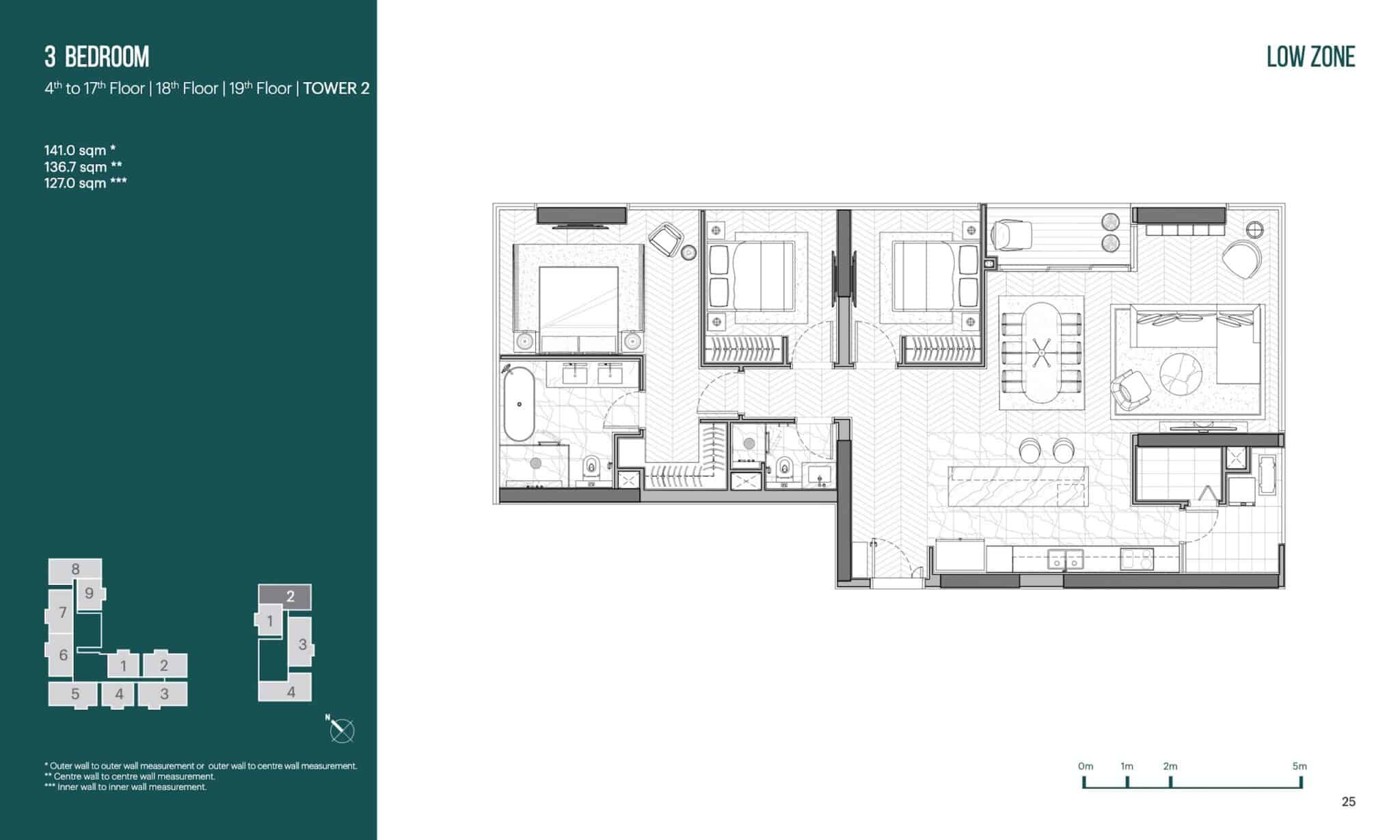 Layout căn 3 phòng ngủ 141m2 căn số 2 tòa T2 Narra Residences