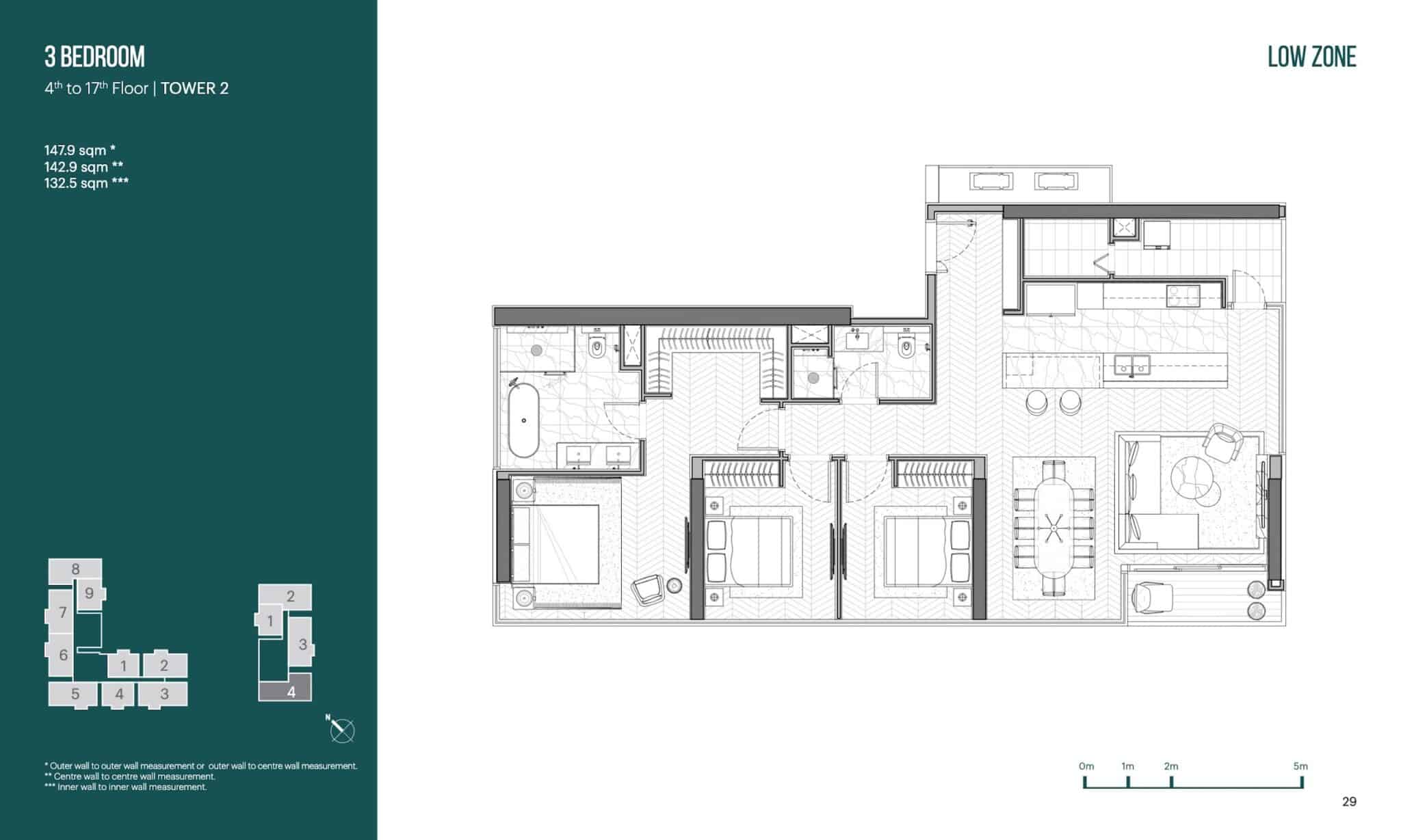 Layout căn 3 phòng ngủ 148m2 tòa T2 Narra Residences