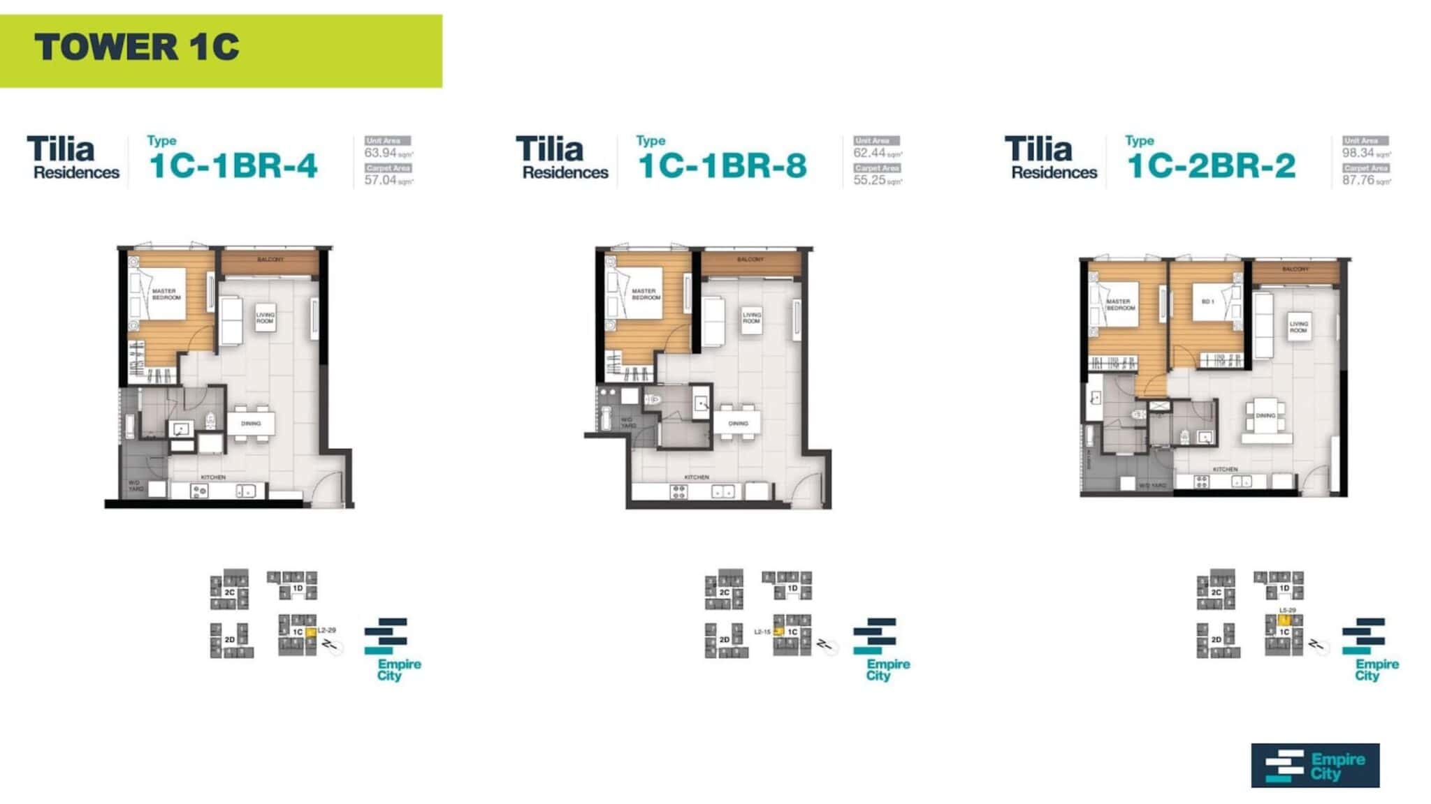 Layout căn hộ 1PN tòa T1C Tilia Residences Empire City