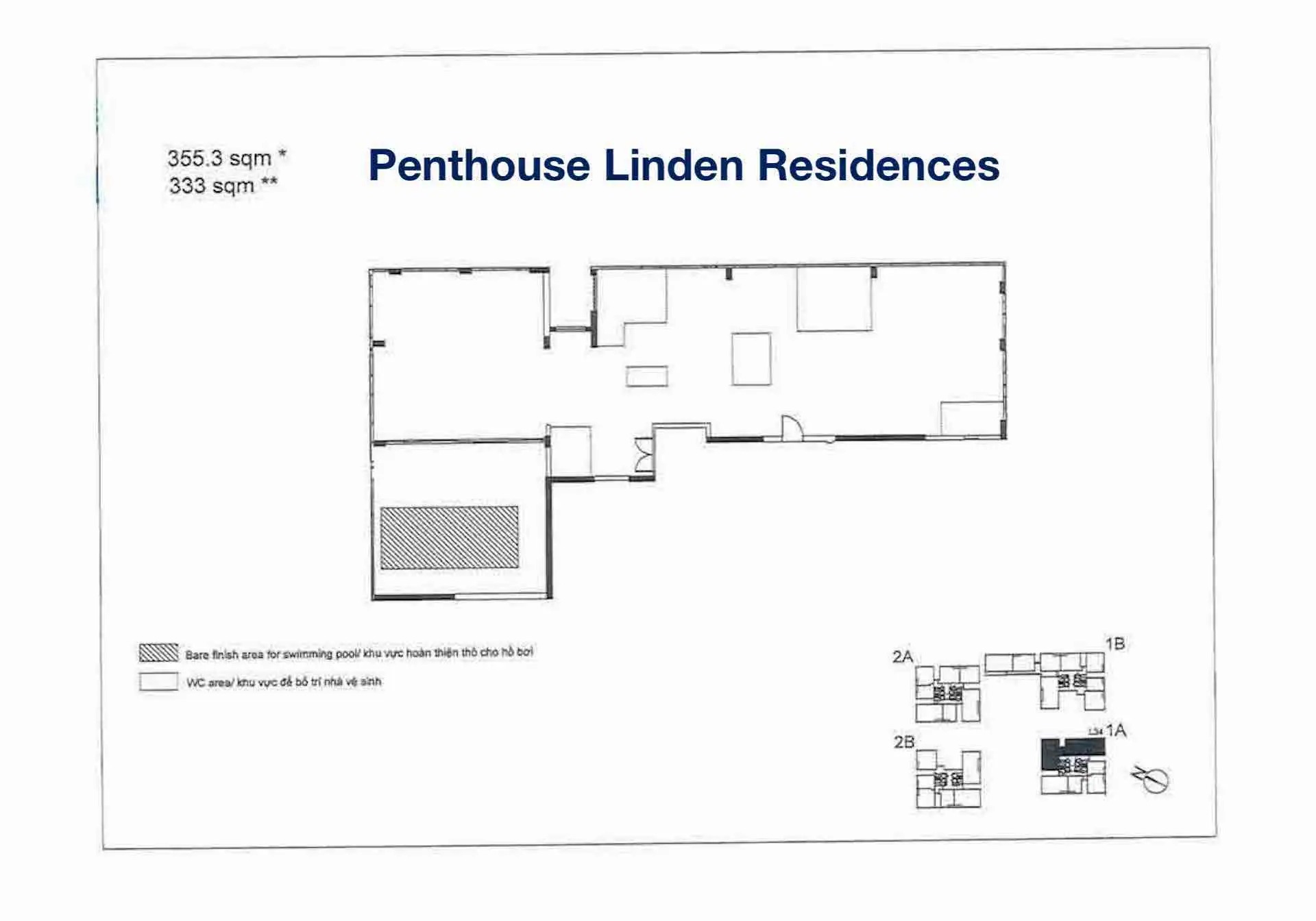 Layout căn hộ Penthouse tòa T1A có hồ bơi riêng Linden Residences