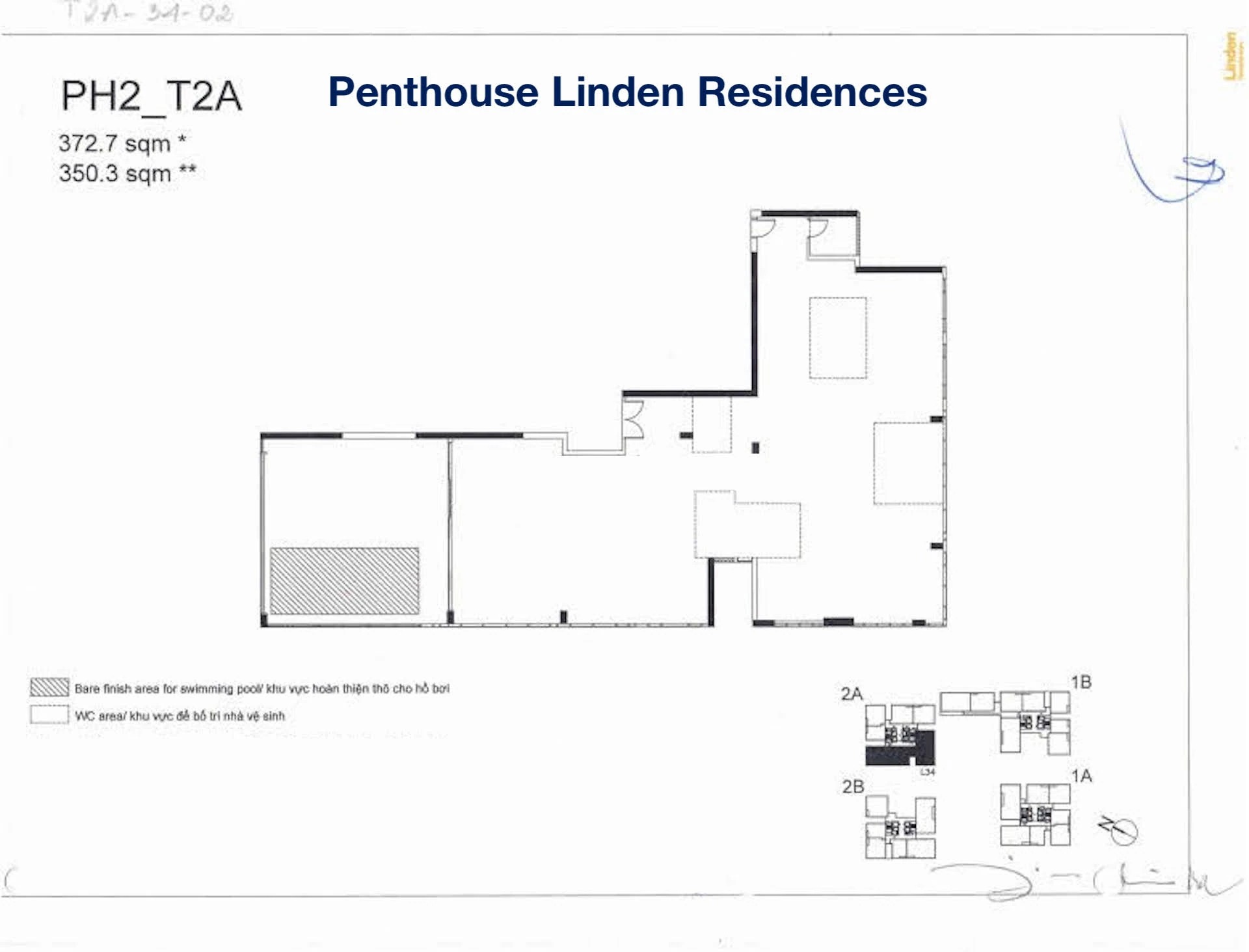 Layout căn hộ Penthouse tòa T2A Linden Residences