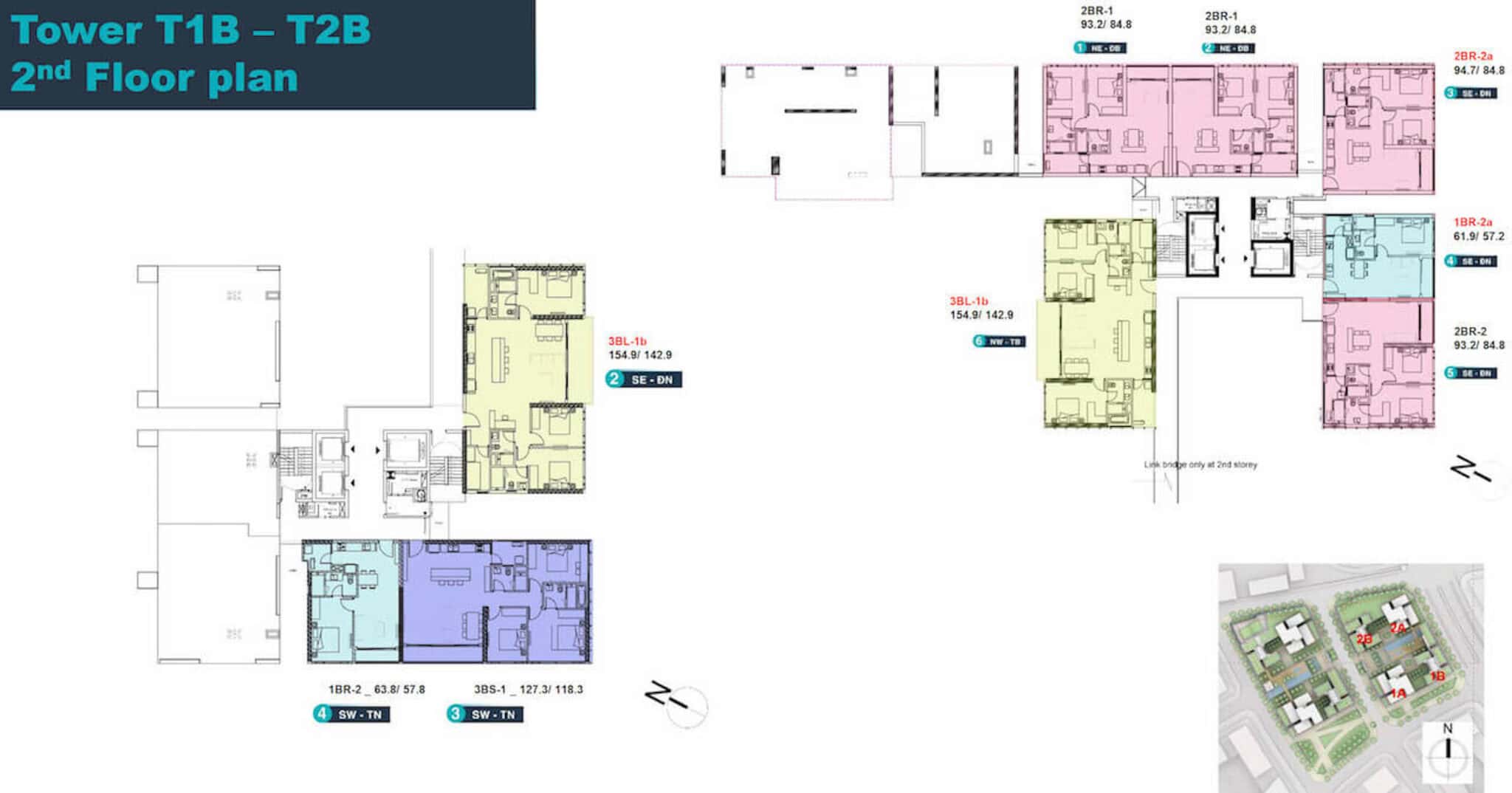 Bản vẽ mặt bằng tầng 2 tòa T1B T2B Linden Residences Empire City