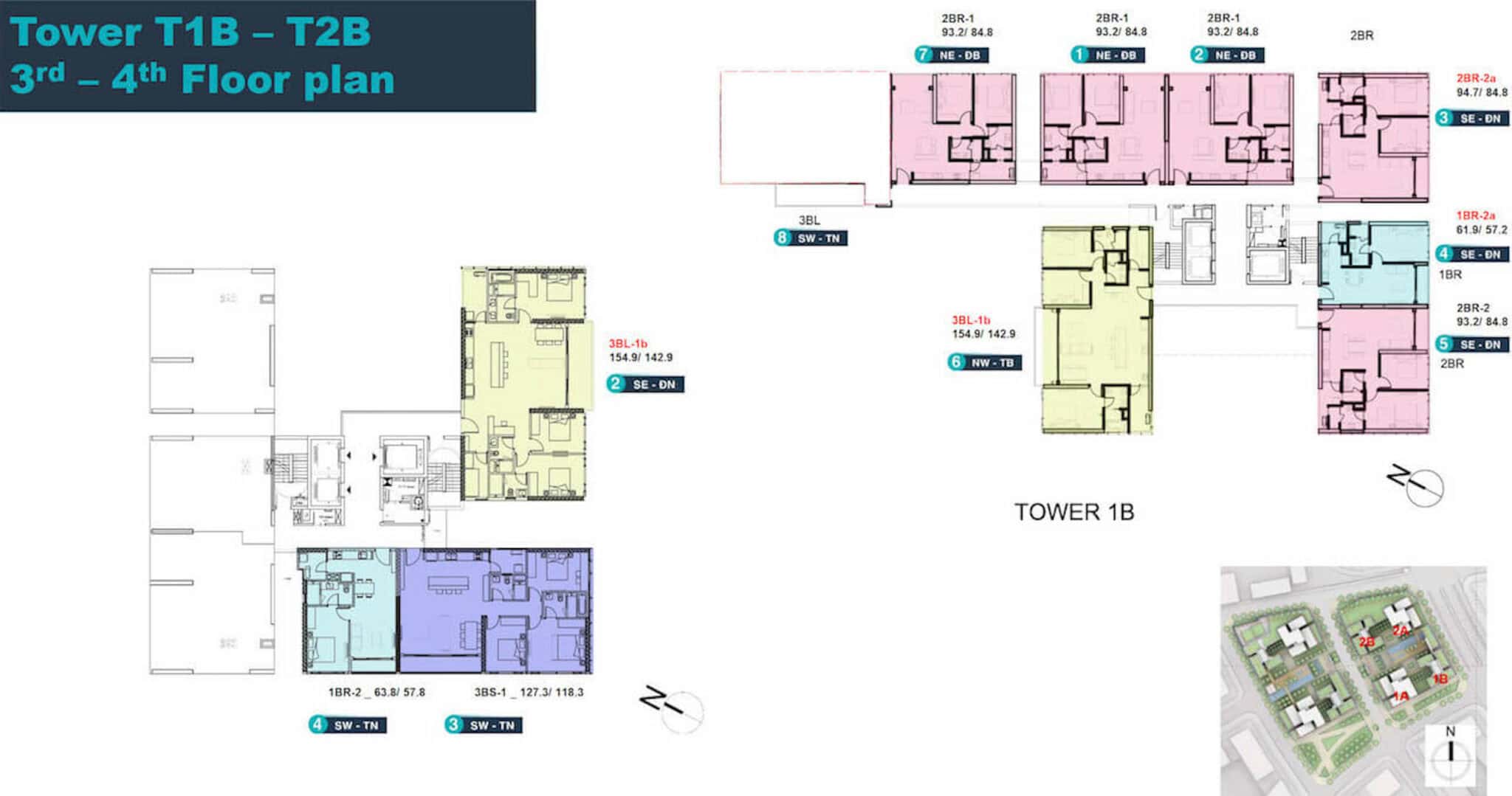 Bản vẽ mặt bằng tầng 3-4 tòa T1B T2B Linden Residences Empire City