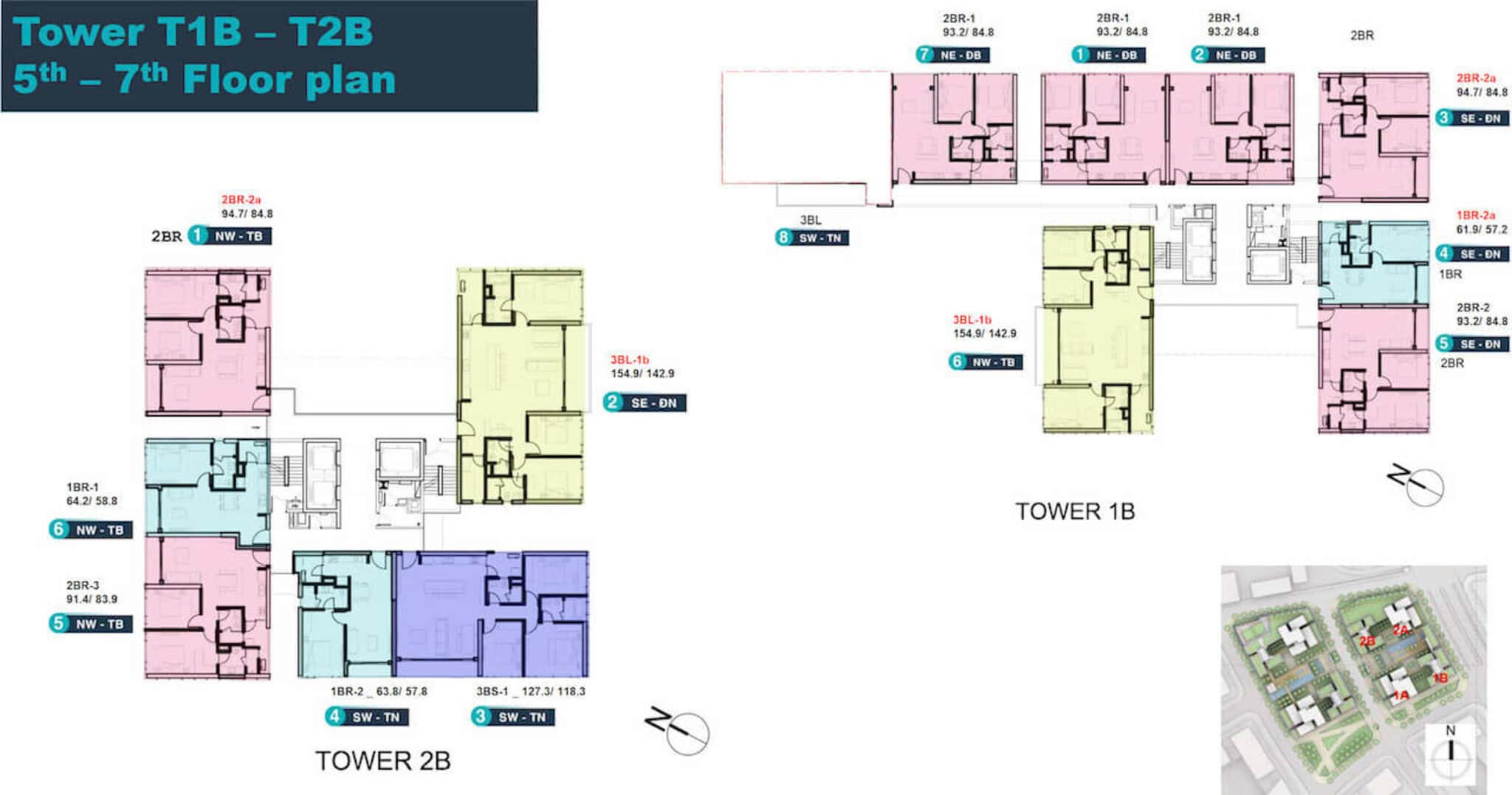 Bản vẽ mặt bằng tầng 5-7 tòa T1B T2B Linden Residences Empire City