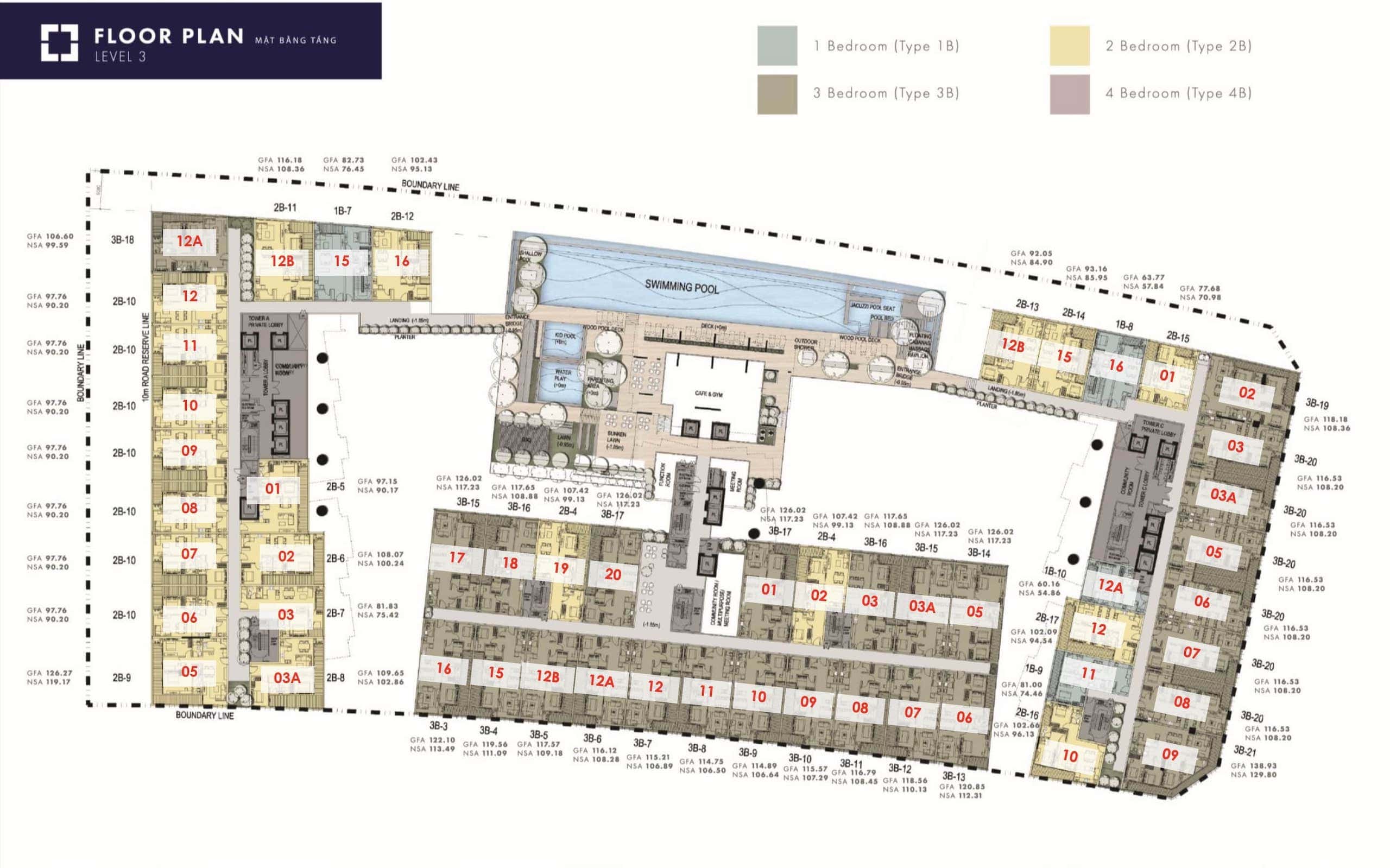 Mặt bằng tầng 3 The Galleria Metropole Thủ Thiêm