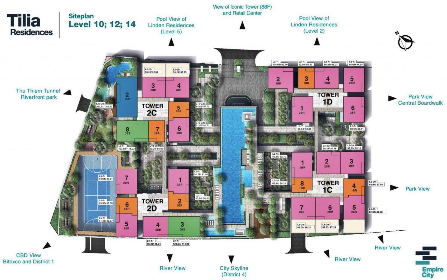 Mặt bằng căn hộ Tilia Empire City tầng 10, 12, 14