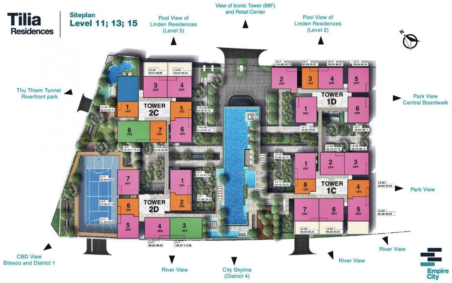 Mặt bằng căn hộ Tilia Empire City tầng 11, 13, 15