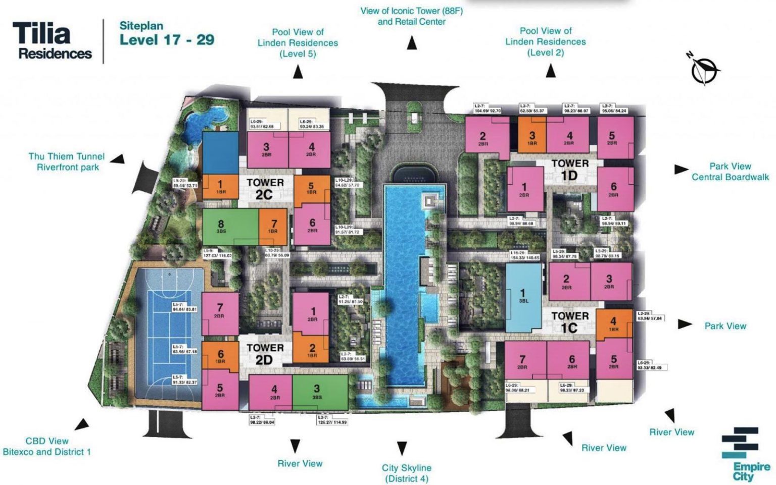 Mặt bằng căn hộ Tilia Empire City tầng 17-29