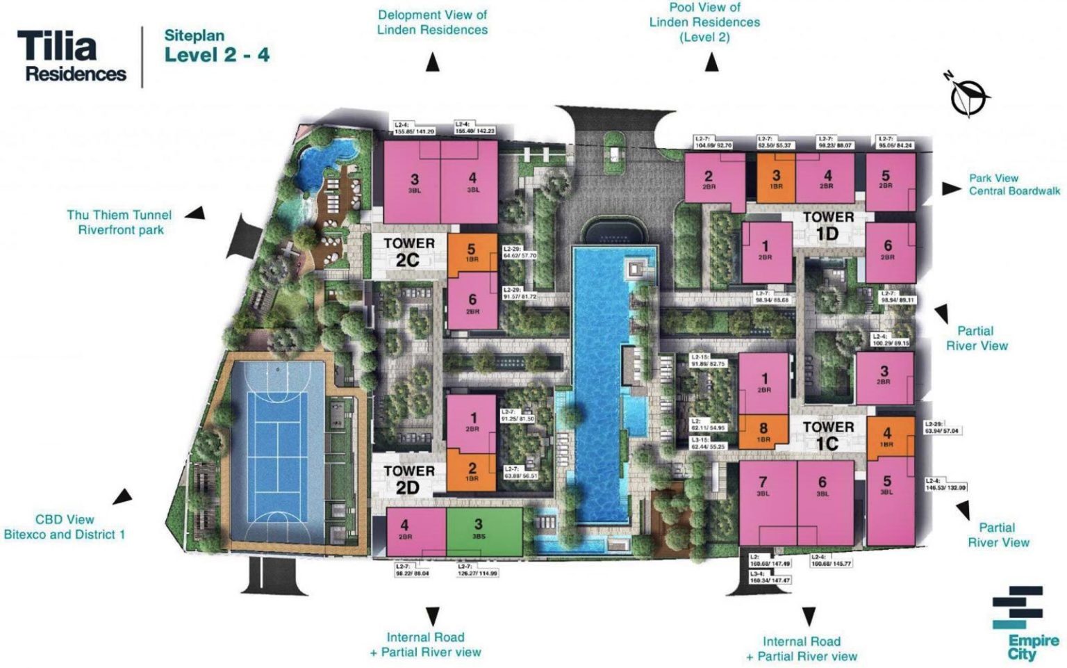 Mặt bằng căn hộ Tilia Empire City tầng 2-4