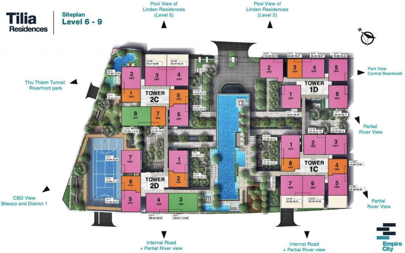 Mặt bằng căn hộ Tilia Empire City tầng 6-9