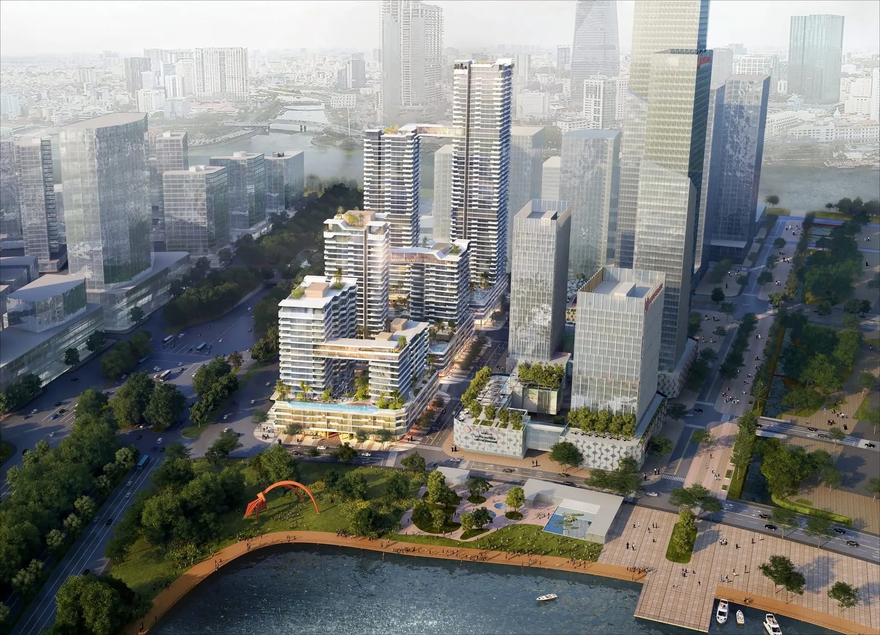 Phối cảnh Lotte Eco Smart City ven hồ trung tâm Thủ Thiêm