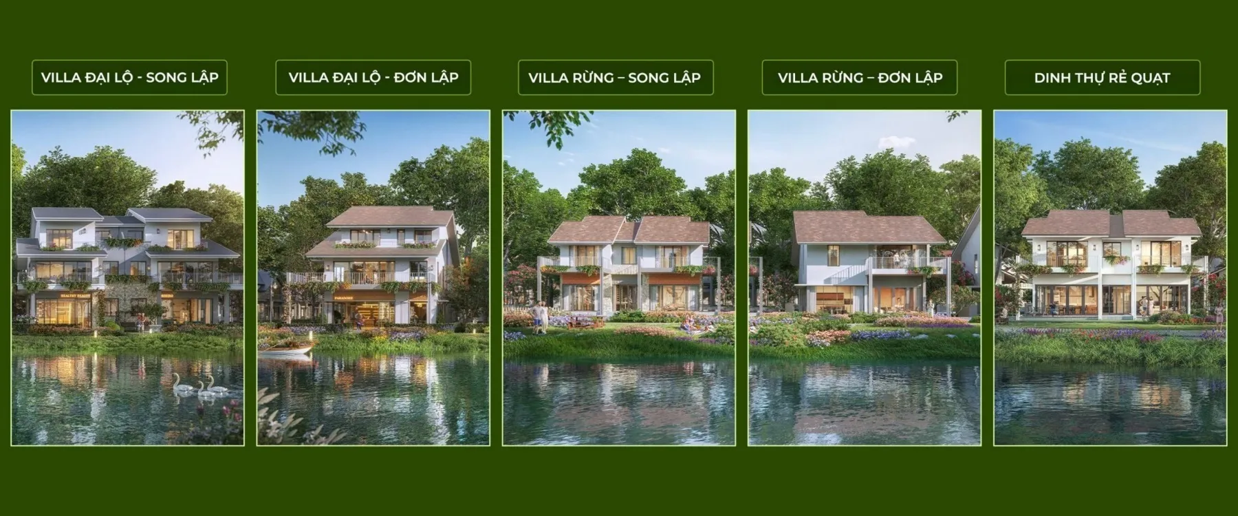 Các loại sản phẩm tại Eco Retreat: villa đại lộ, villa rừng, dinh thự rẻ quạt